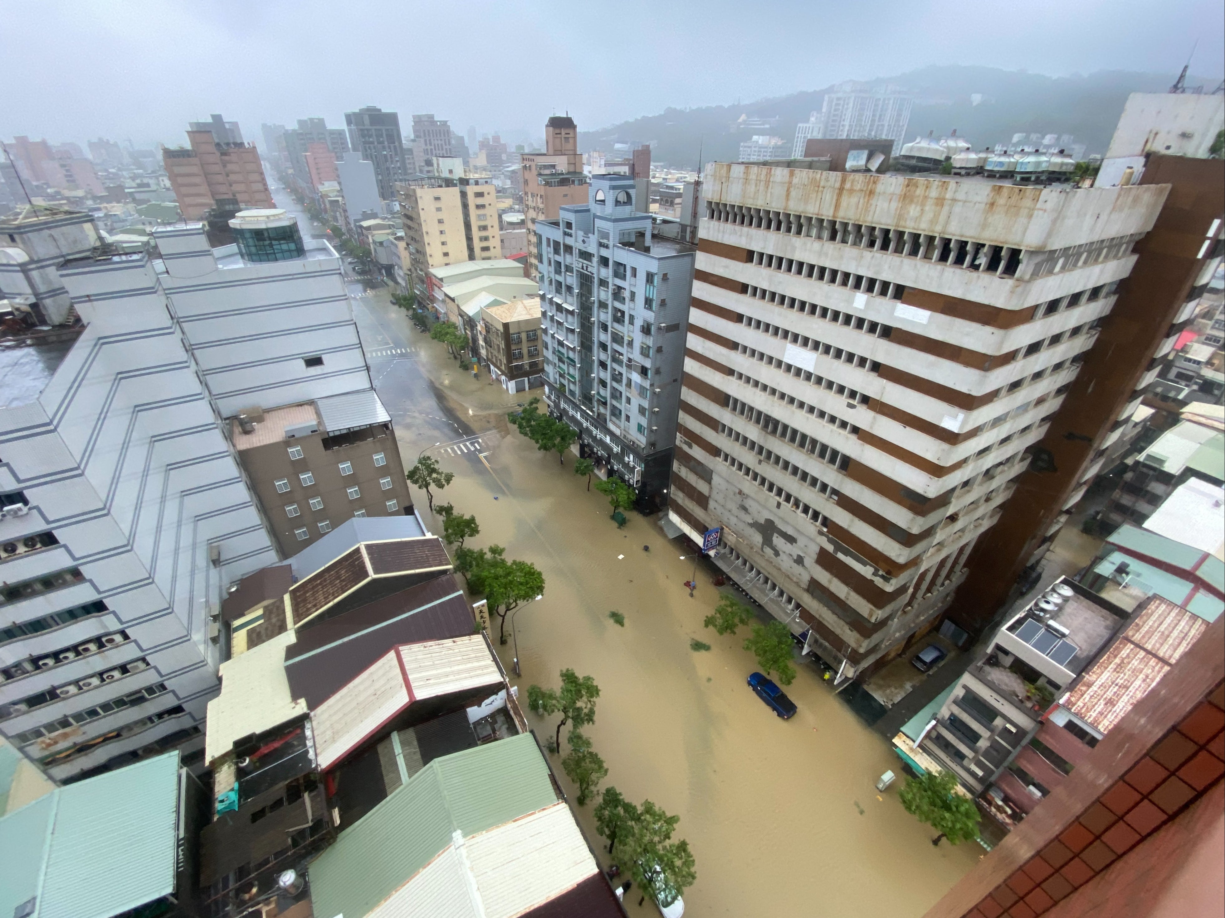 Flooded street in Kaohsiung after typhoon Gaemi hit Taiwan on 25 July 2024