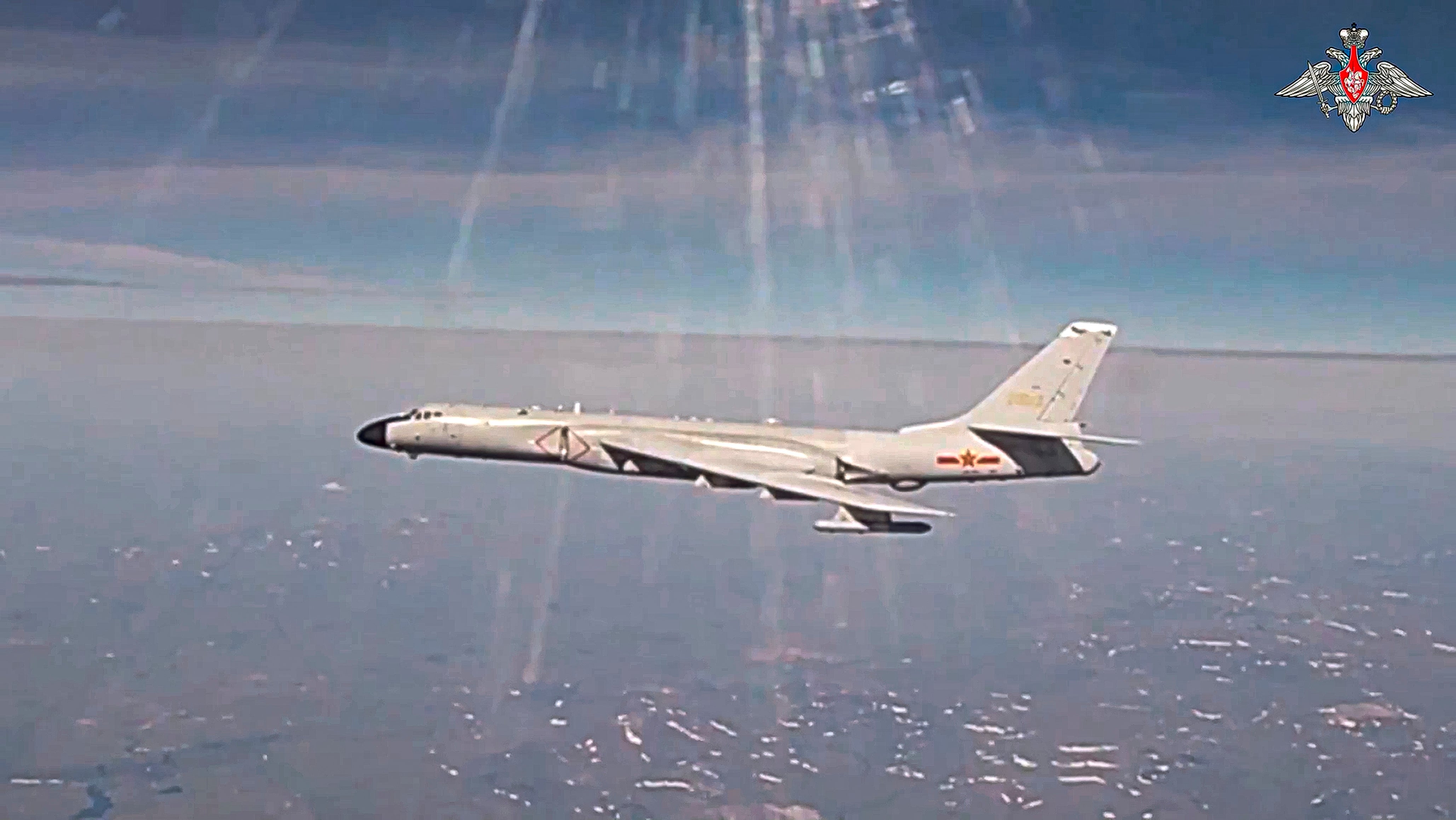 A H-6K long-range bomber of the Chinese air force is seen during a joint Russia-China air patrol