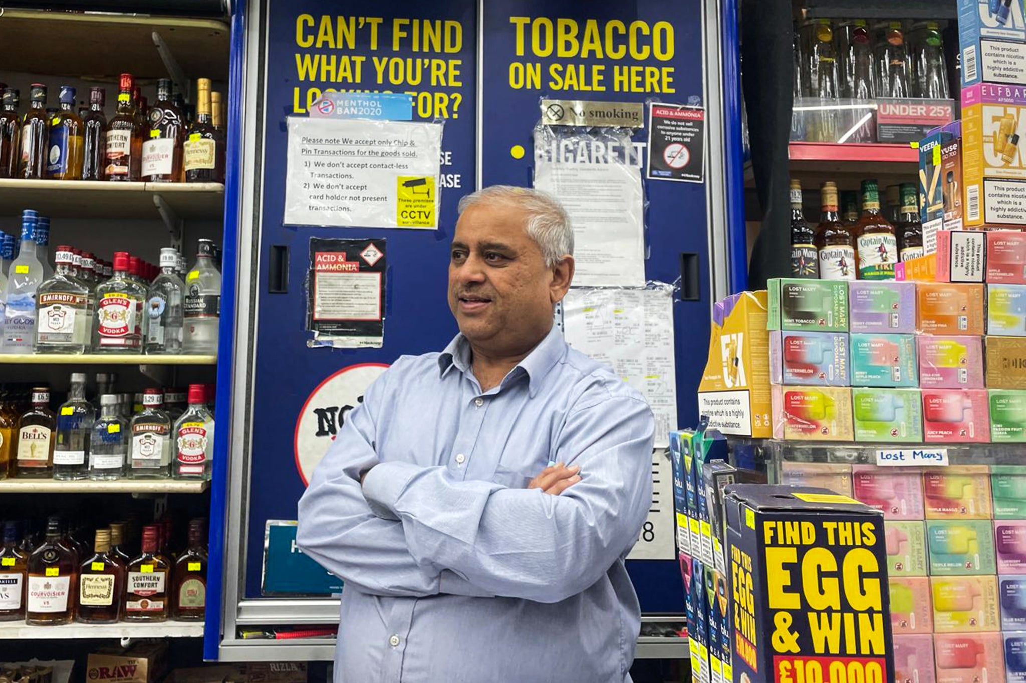 Eddy Patel, shop worker at Hare Food and Wine in Shoreditch, flaunted his strict policies displayed behind the counter.