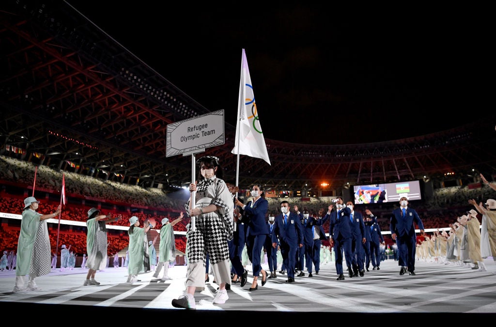 The Refugee Olympic Team during the Opening Ceremony of the Tokyo 2020 Olympic Games