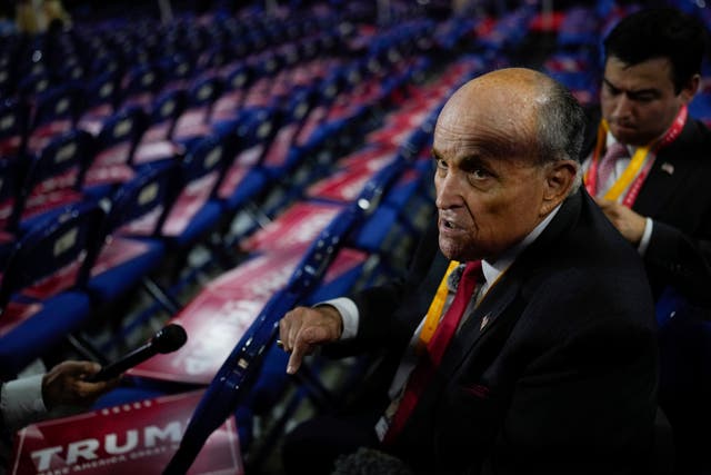 <p>Former New York Mayor Rudy Giuliani is seen on the convention floor before the Republican National Convention on July 16 </p>