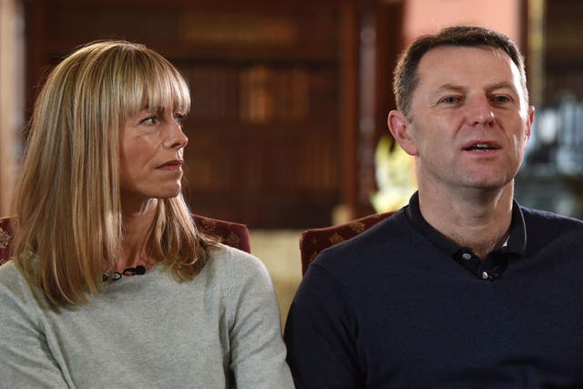 Kate and Gerry McCann, whose daughter Madeleine disappeared from a holiday flat in Portugal more than a decade ago (Joe Giddens/PA)