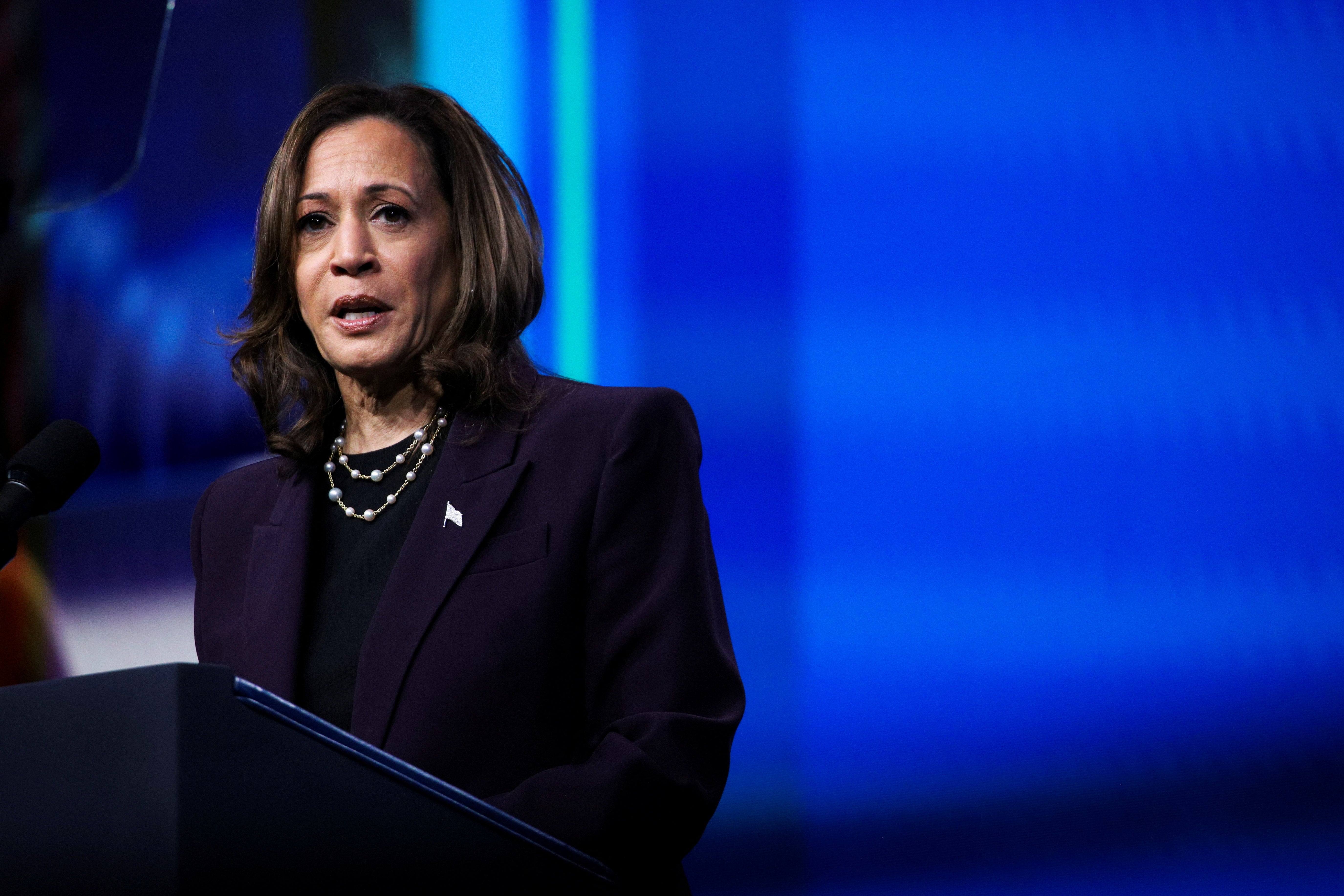 Vice President Kamala Harris delivers the keynote speech at the American Federation of Teachers’ 88th national convention in Houston, Texas, on July 25, 2024. Harris was endorsed by more than 40 former Justice Department officials on July 25, 2024