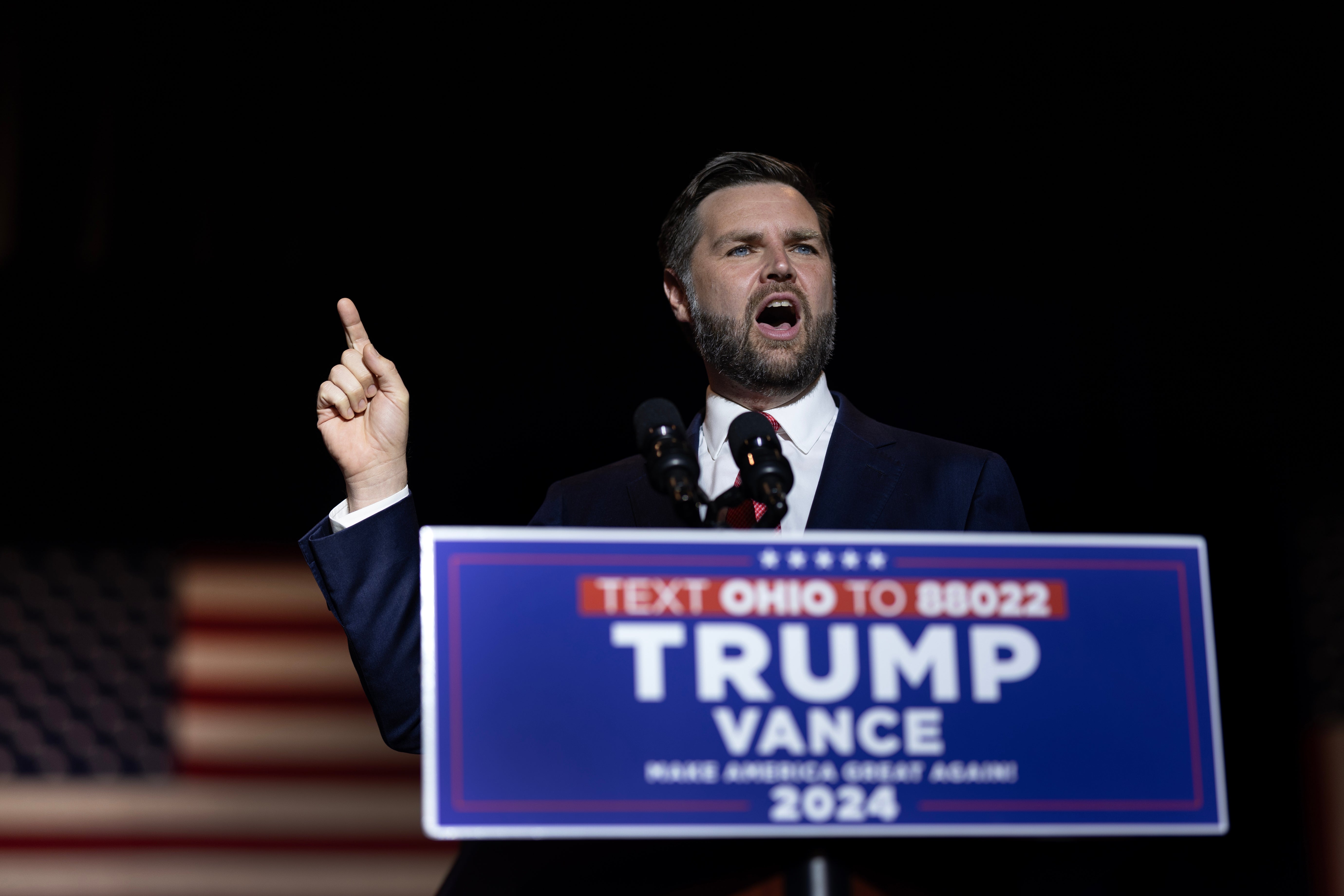 Republican vice presidential nominee JD Vance speaks during a campaign rally on July 22, 2024 in Middletown, Ohio. Vance will tour the US-Mexico border beginning on Thursday