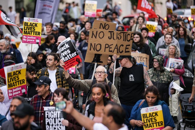 <p>Protesters gathered in Manchester on Thursday night</p>