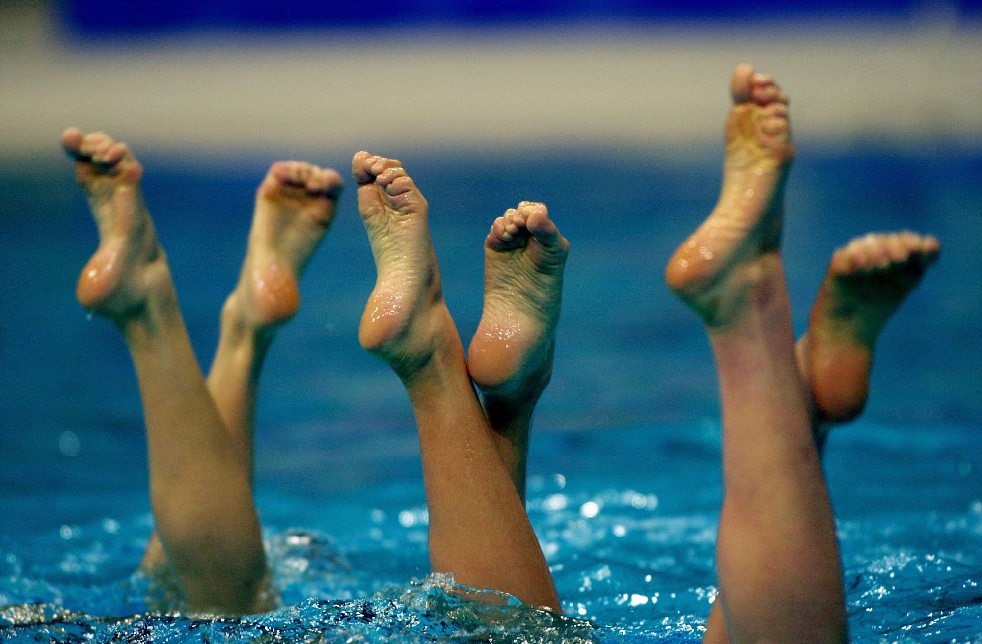 The Japanese synchronized swimming team during the technical routine in Sydney, 2000