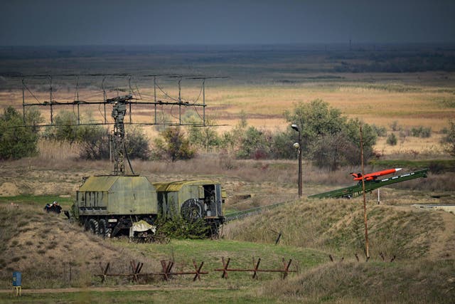 <p>A drone is launched towards the Black Sea to be intercepted and destroyed by a Patriot rocket launcher system during an army drill at the Capu Midia military shooting range next to the Black Sea</p>
