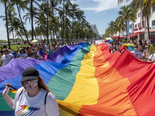 <p>A Pride parade in Miami Beach, Florida, in September 2021</p>