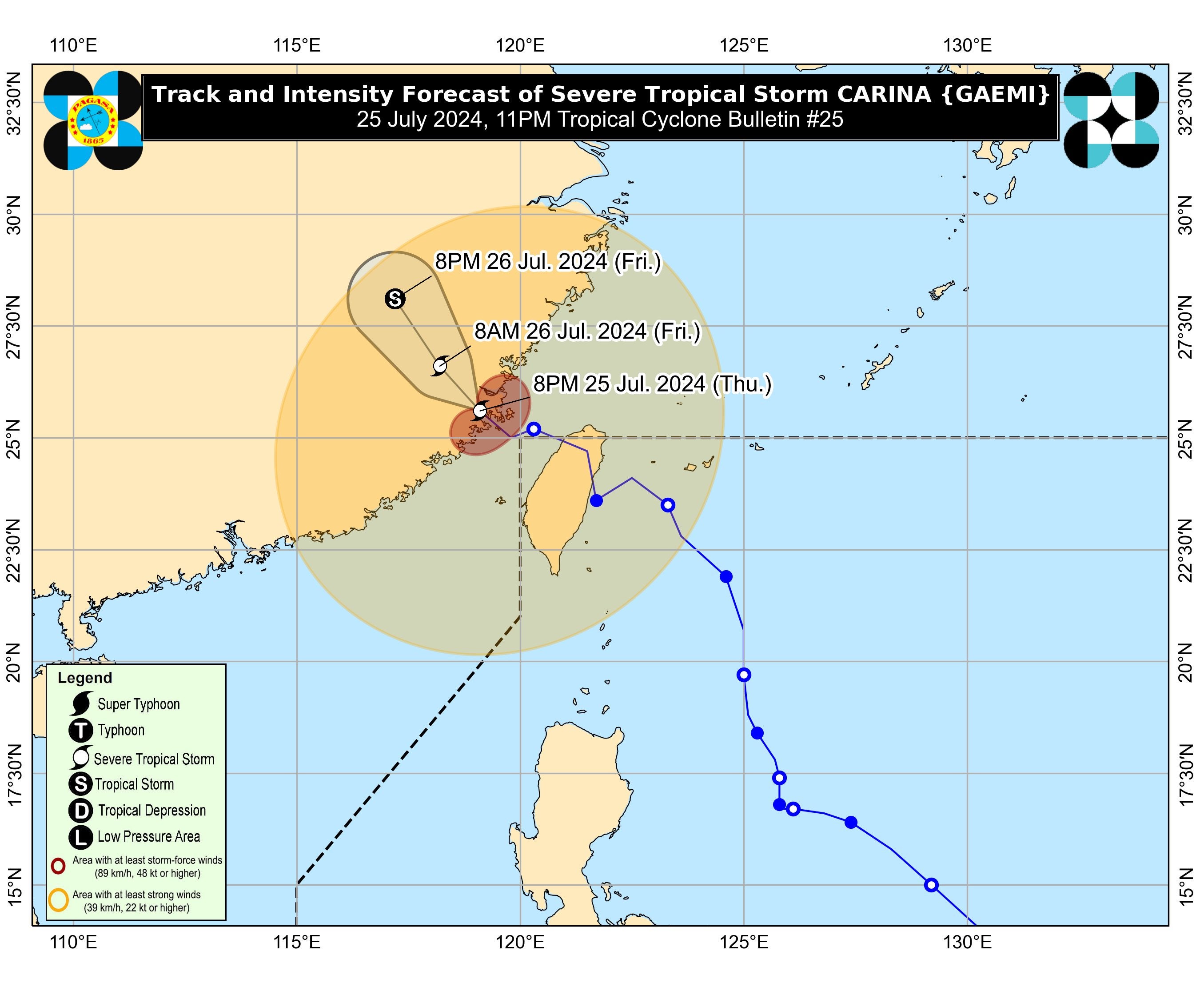 Map shows Typhoon Gaemi’s movement inland