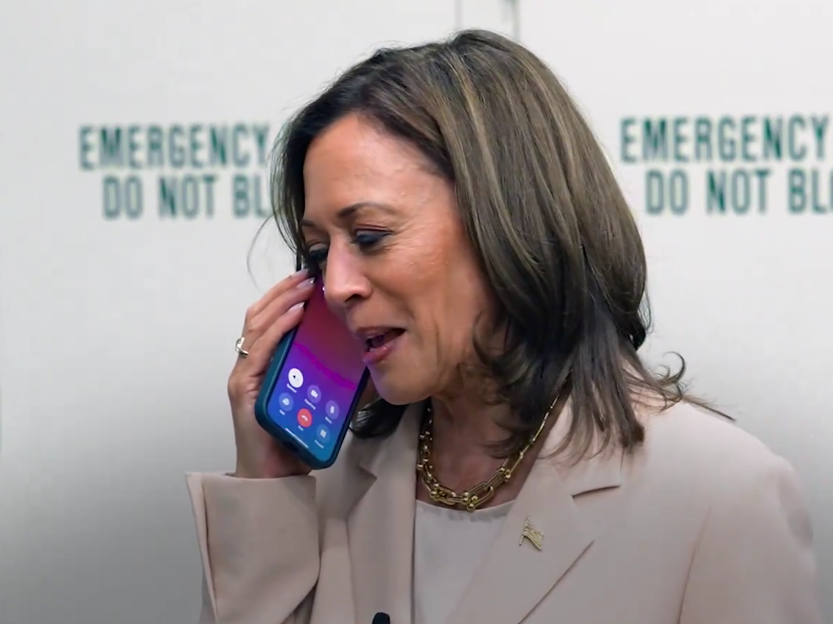 Kamala Harris seen on the phone to the Obamas in the video