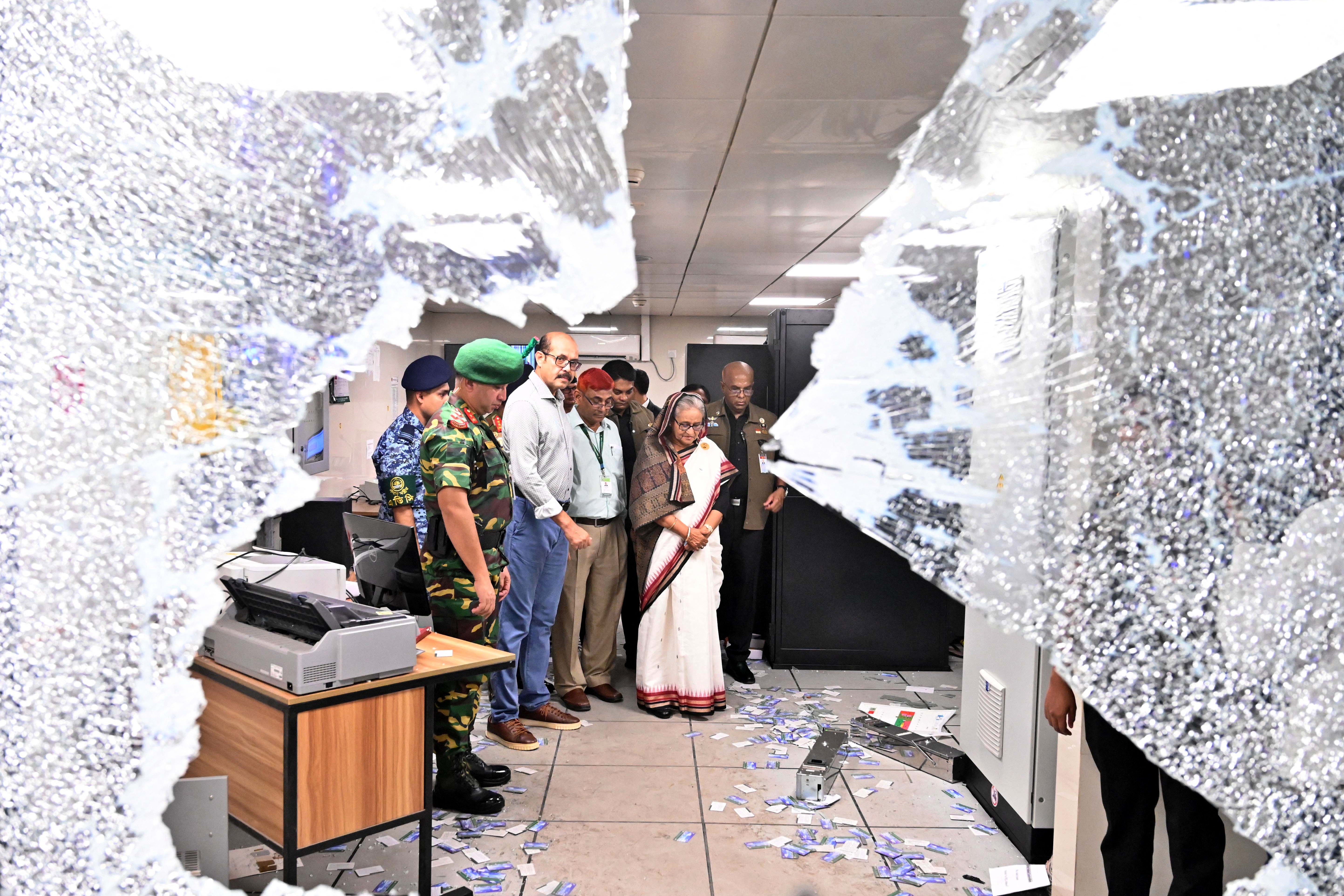 Prime minister Sheikh Hasina visits a metro station in Mirpur vandalised by students