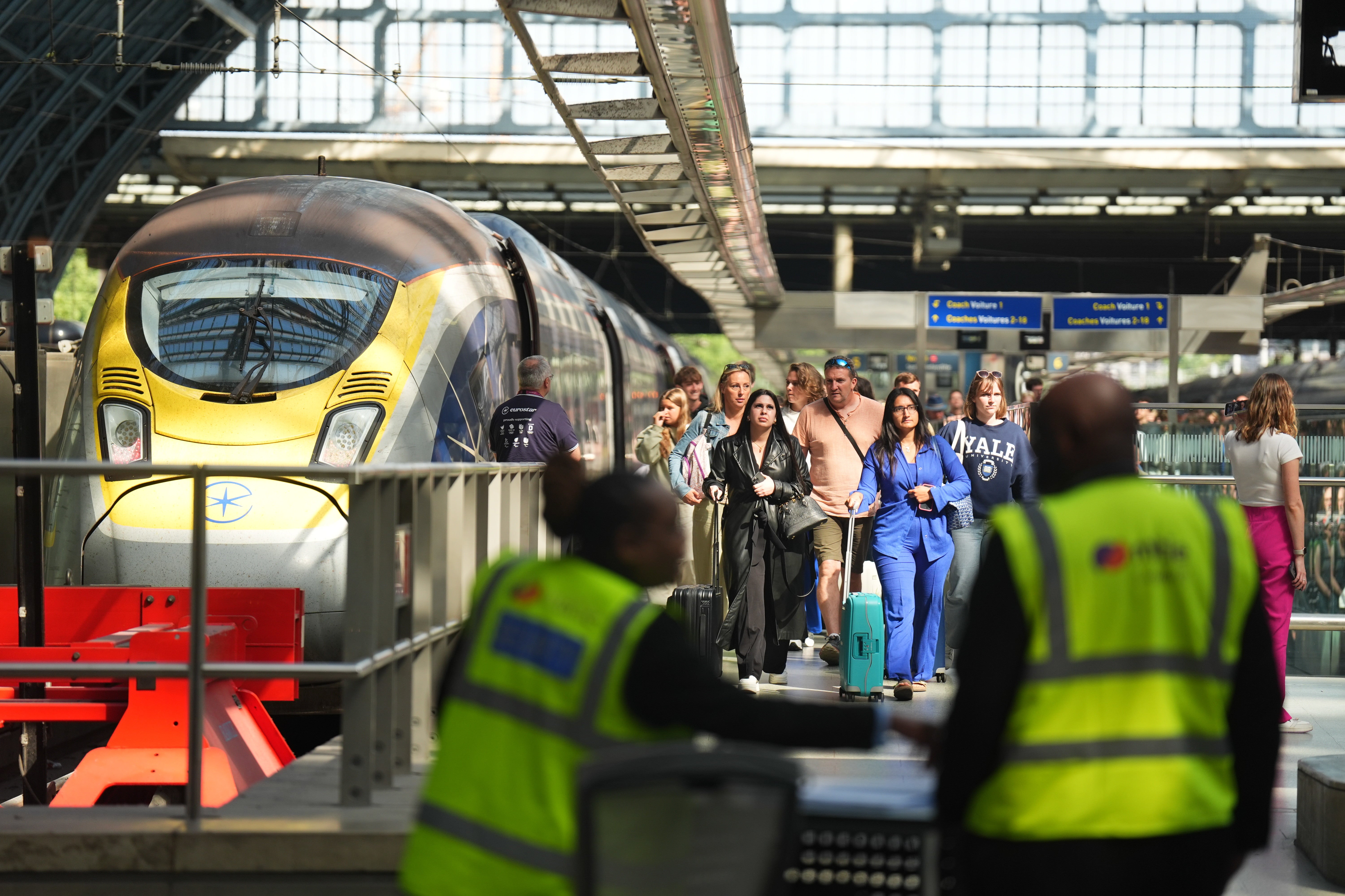 Passengers arrive by train at the Eurostar terminal at St Pancras station (James Manning/PA)