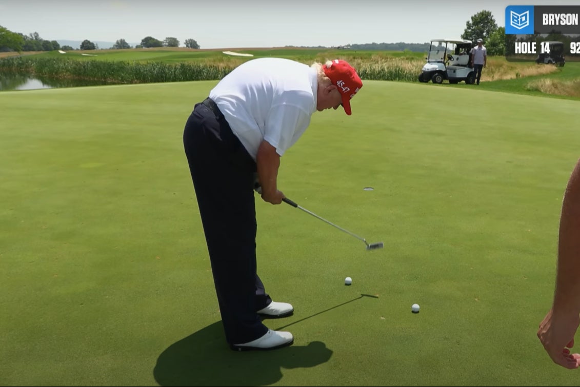 Trump has a slightly odd follow through to his putting motion