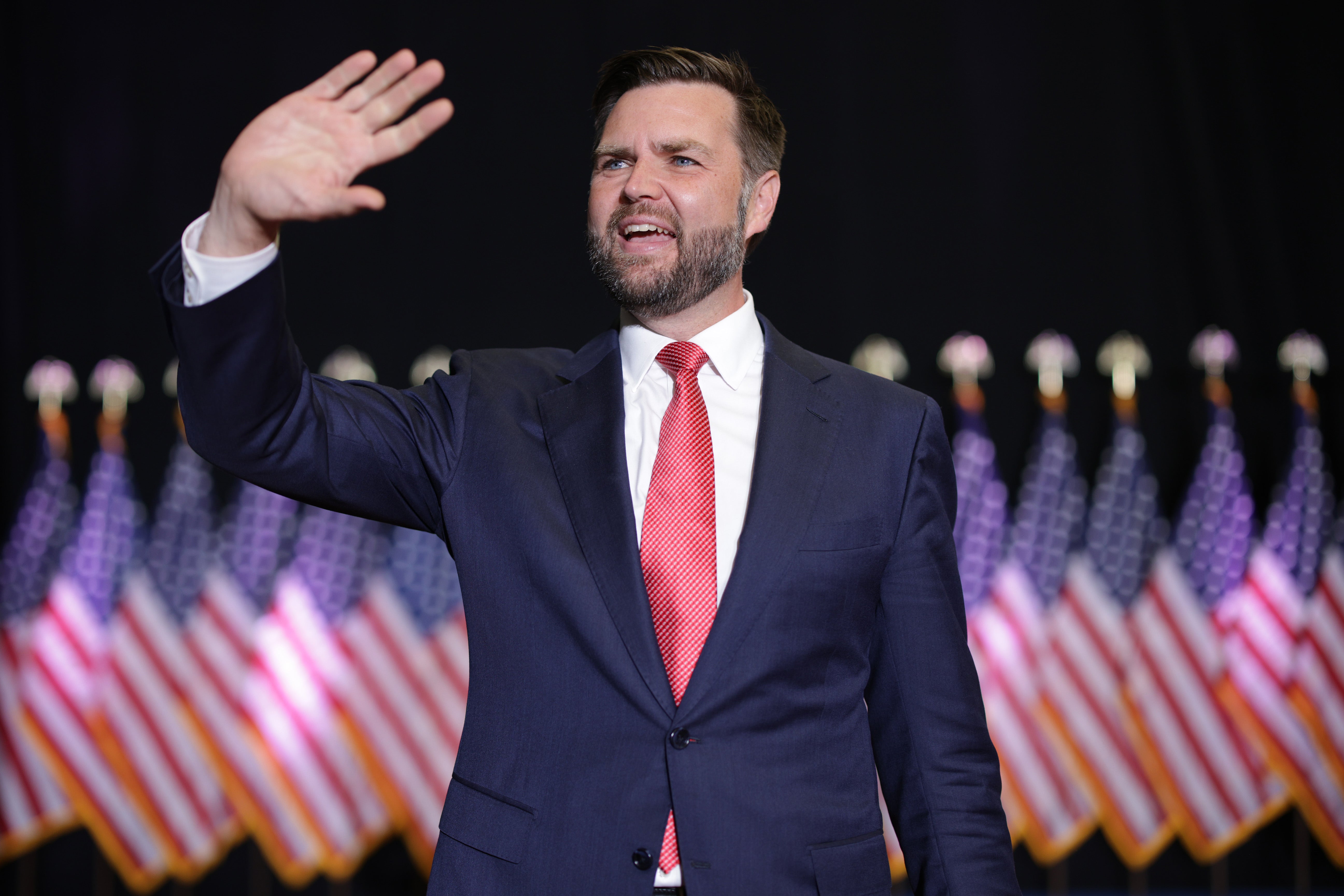 Republican vice presidential nominee, U.S. Sen. J.D. Vance (R-OH) holds a campaign rally at Radford University on July 22, 2024 in Radford, Virginia