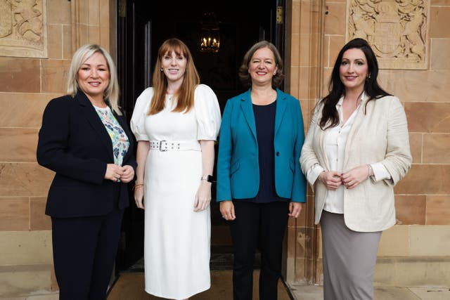 (l to r) Michelle O’Neill, Angela Rayner, Fleur Anderson and Emma Little-Pengelly at Hillsborough Castle (Kelvin Boyes/PA)