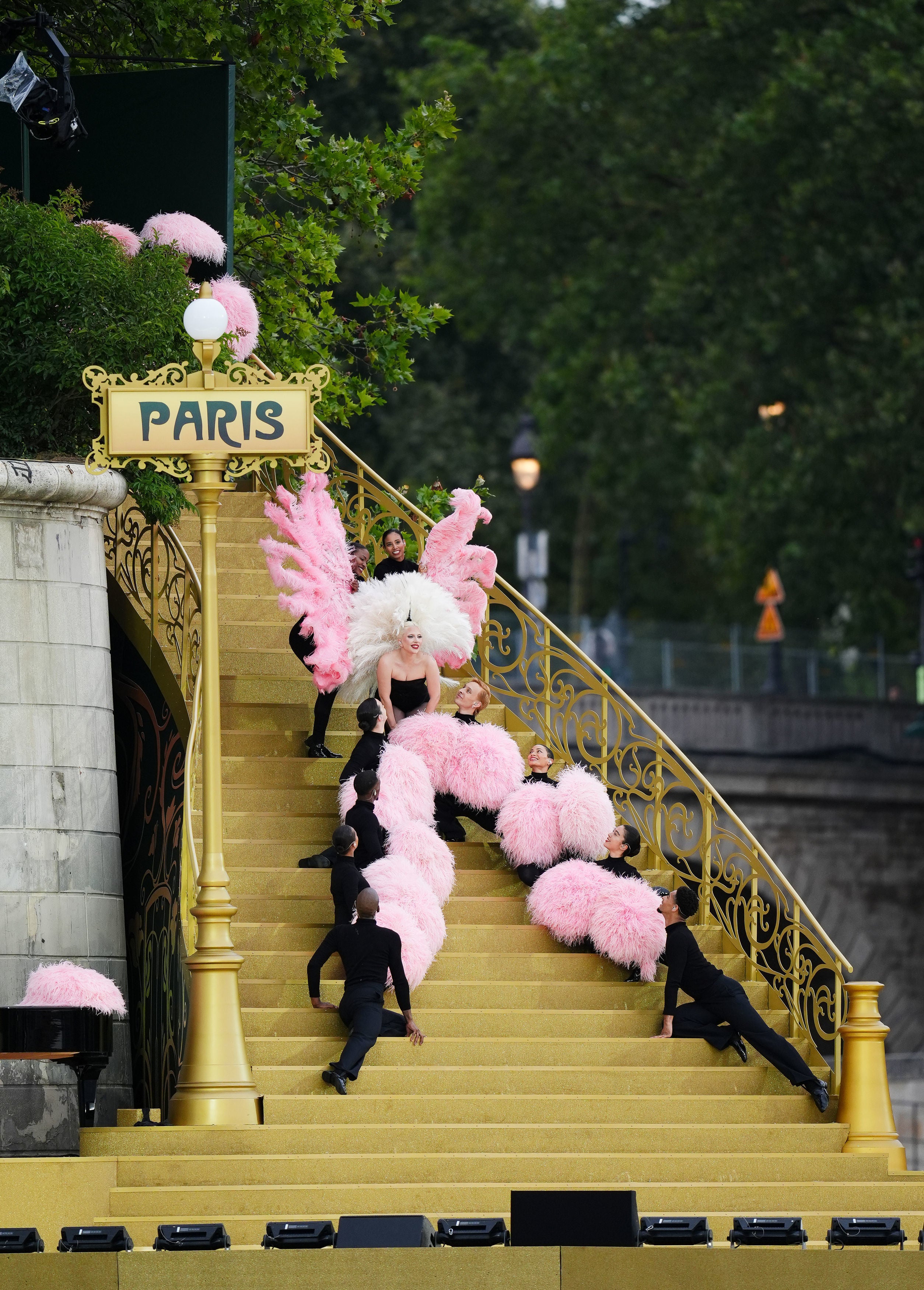 Lady Gaga rehearsing along the Seine (John Walton/PA)