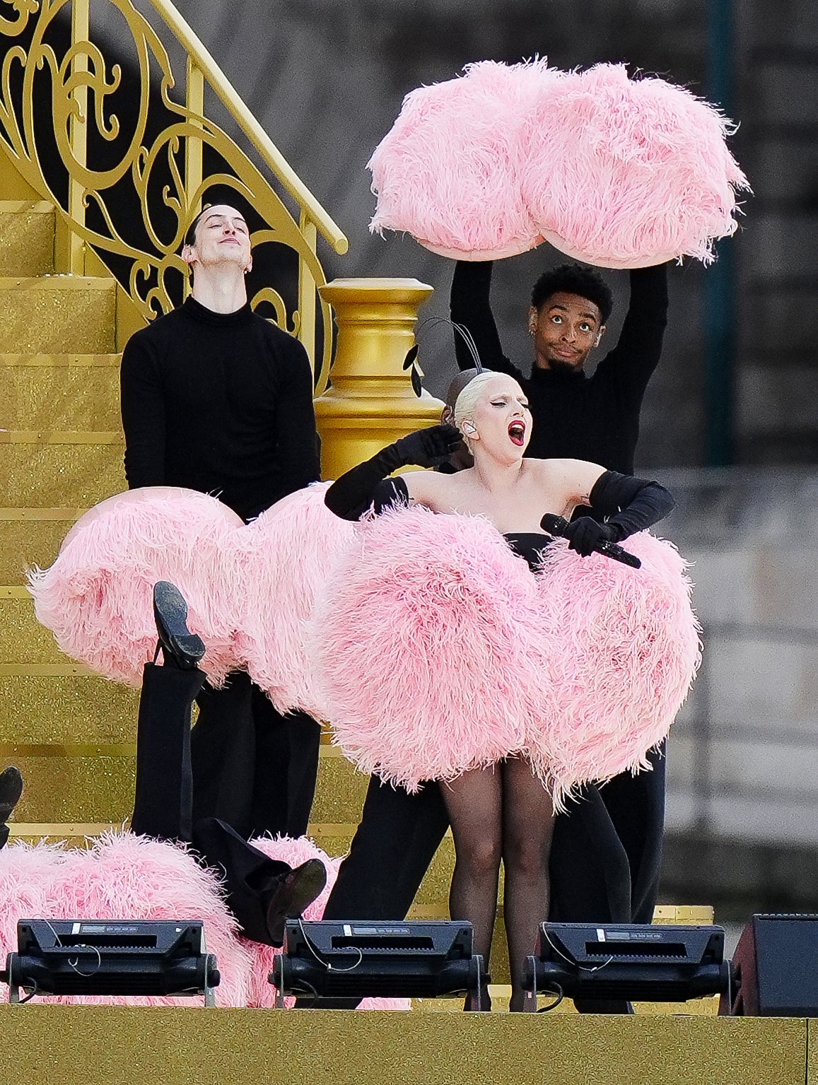 Lady Gaga rehearsing along the Seine ahead of the opening ceremony (John Walton/PA)