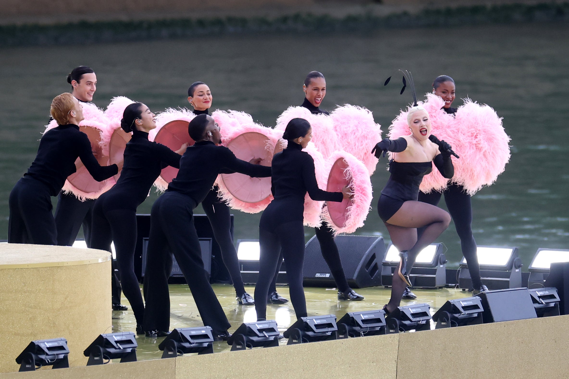 Lady Gaga performs at the opening ceremony of the Olympic Games