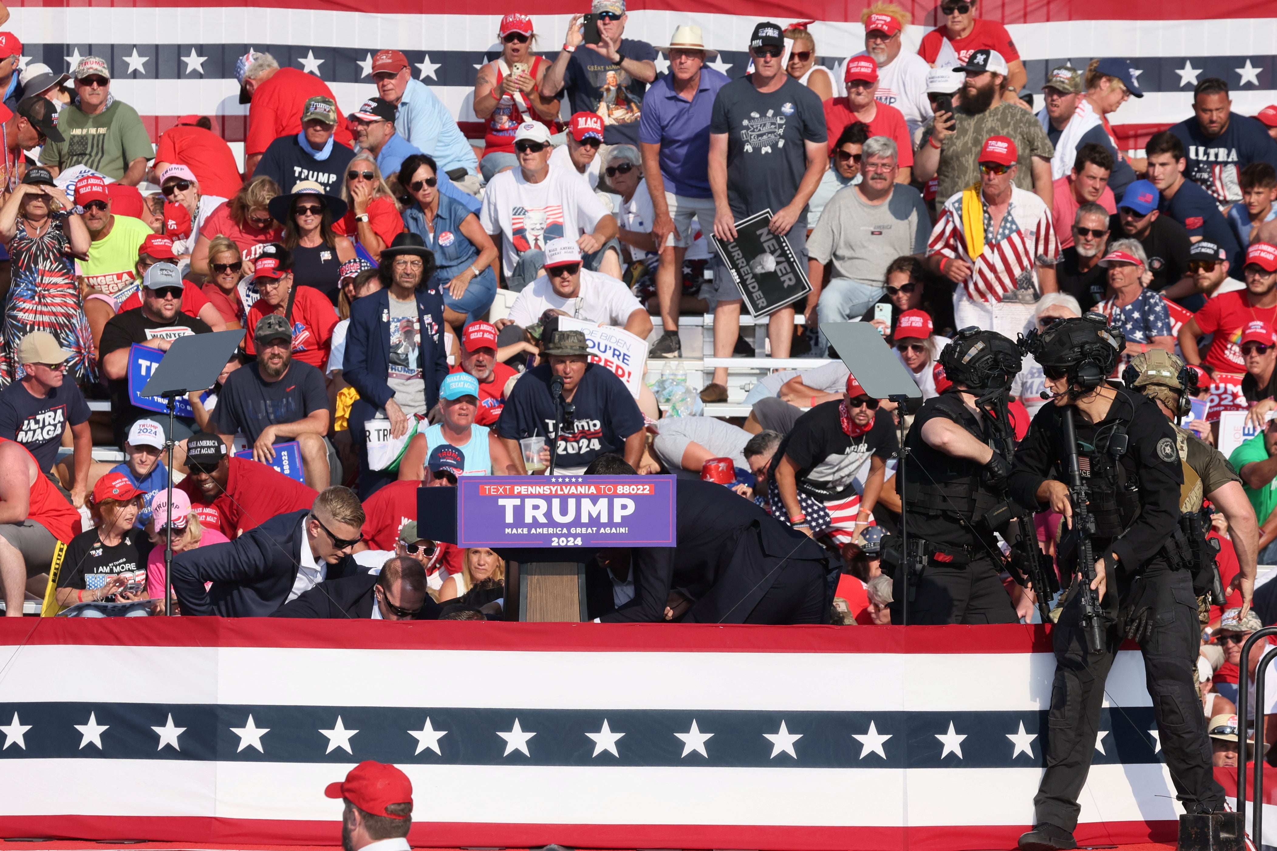 Trump is set to have glass panels cover him from three sides at the podium at future outdoor rallies, but it remains unclear when the practice will begin