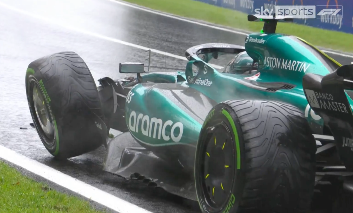 Lance Stroll crashes in Belgian GP practice as heavy rain falls at Spa