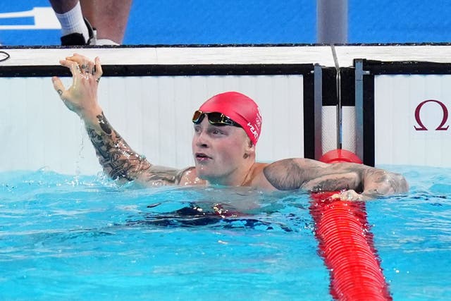 Adam Peaty won his heat as he started the defence of his Olympic men’s 100 metres breaststroke title (John Walton/PA)