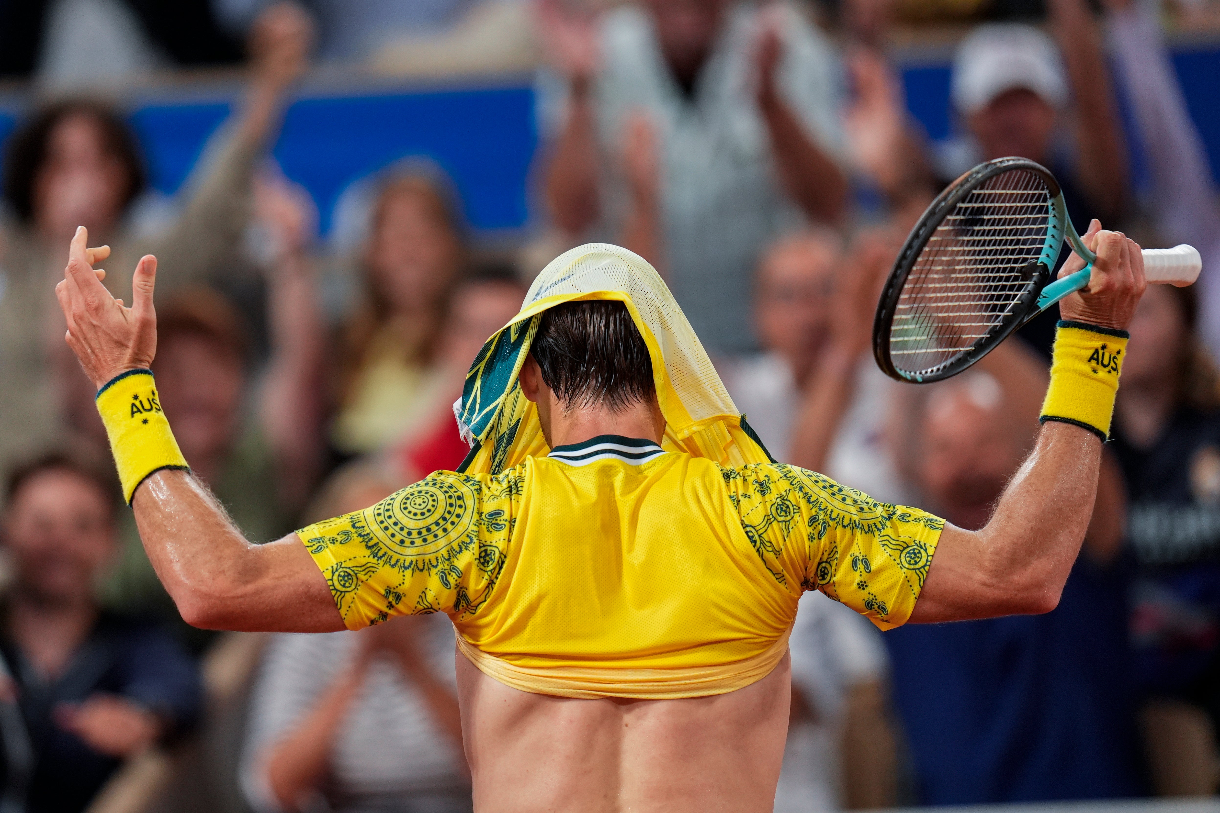 Matthew Ebden joked with the crowd and pulled his shirt over his head in mock celebration when he finally won a game