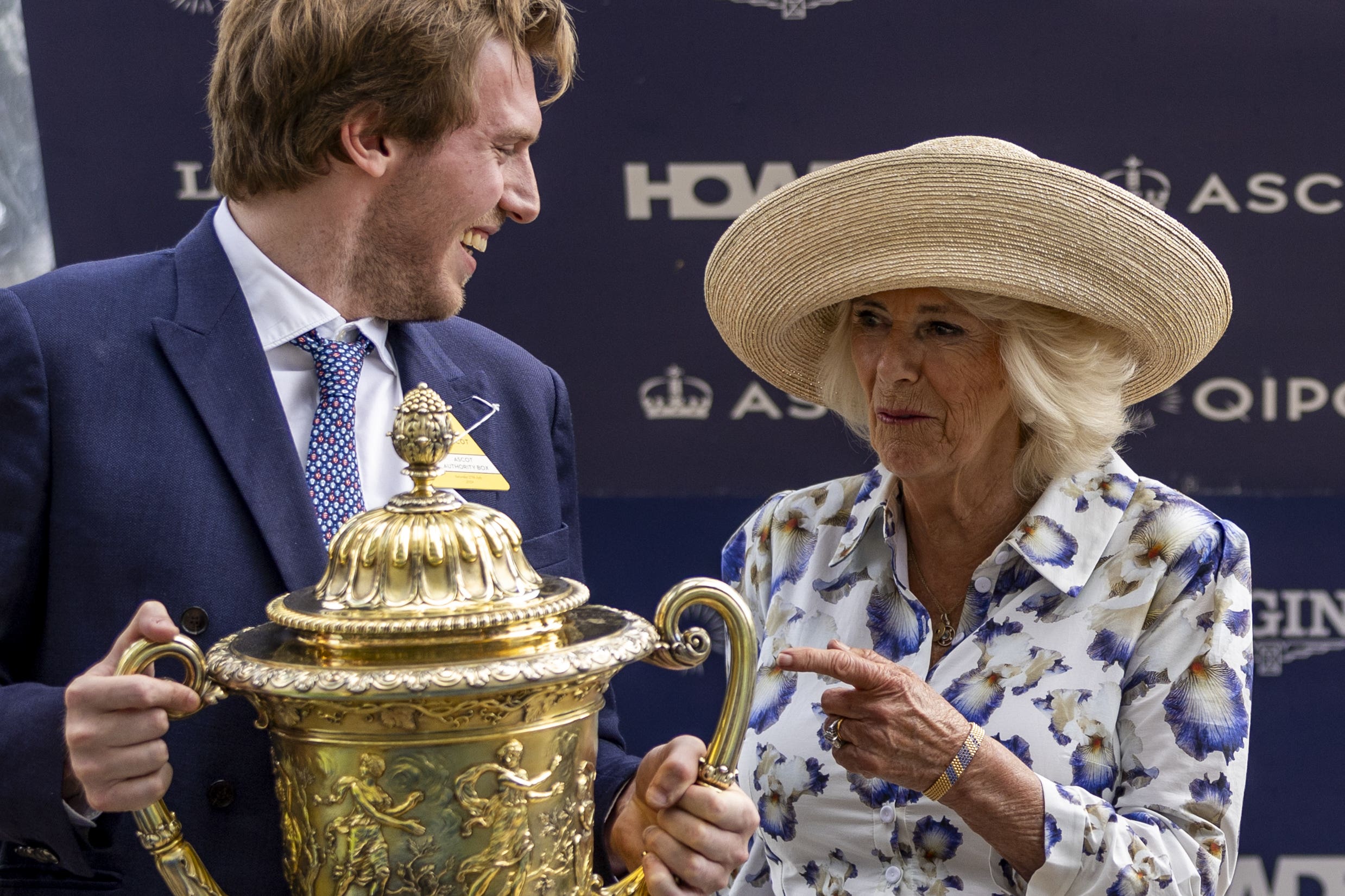 Queen Camilla after presenting the trophy to Baron Philip Von Ullmann during the King George VI And Queen Elizabeth Qipco Stakes during the QIPCO King George Day at Ascot Racecourse, Berkshire (Steven Paston/PA)