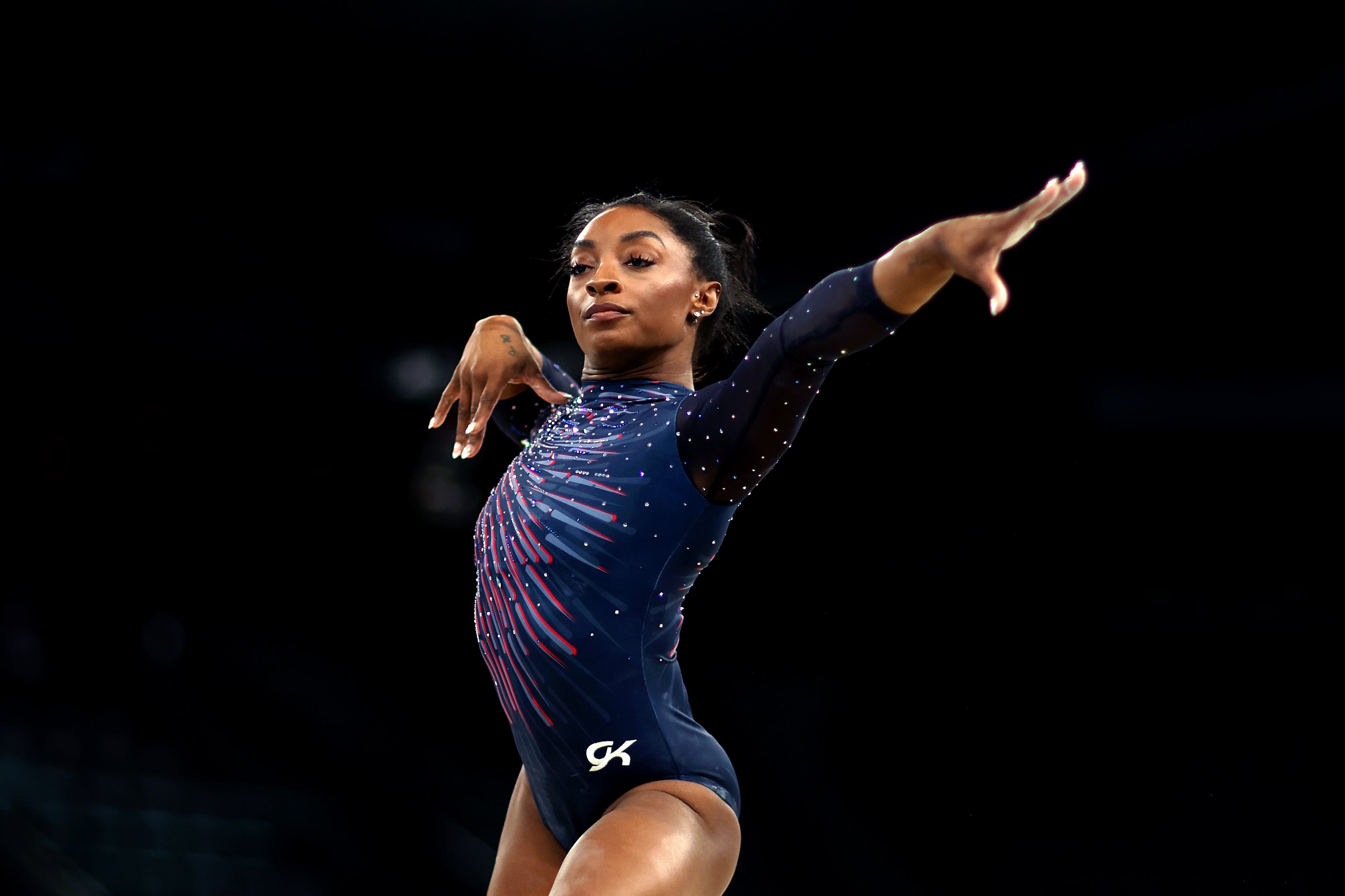 Simone Biles of Team United States practices during a Gymnastics training session in the Bercy Arena