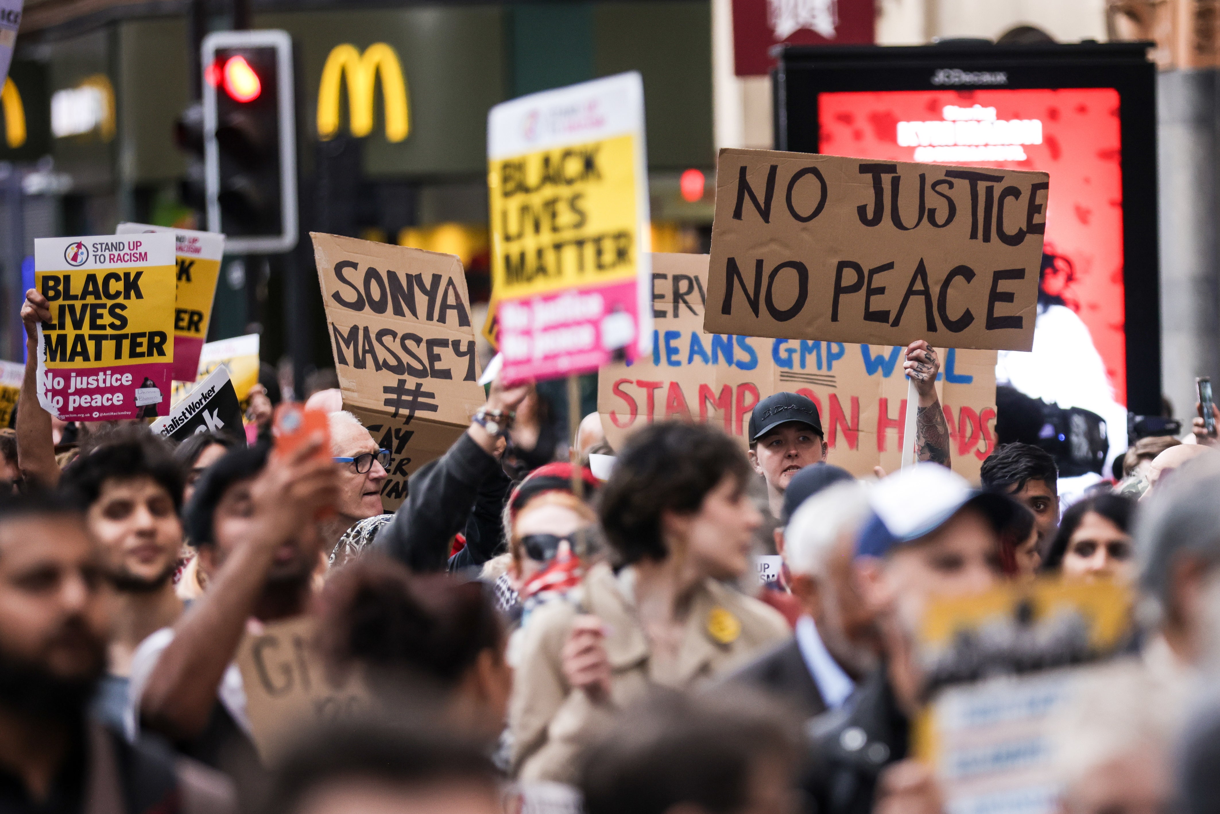 A Stand Up To Racism demonstration in Manchester after the police officer was suspended