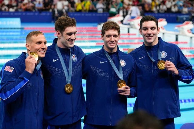 <p>Team USA has won its first gold at the 2024 Paris Olympics in the men’s 4x100 meter freestyle swim </p>