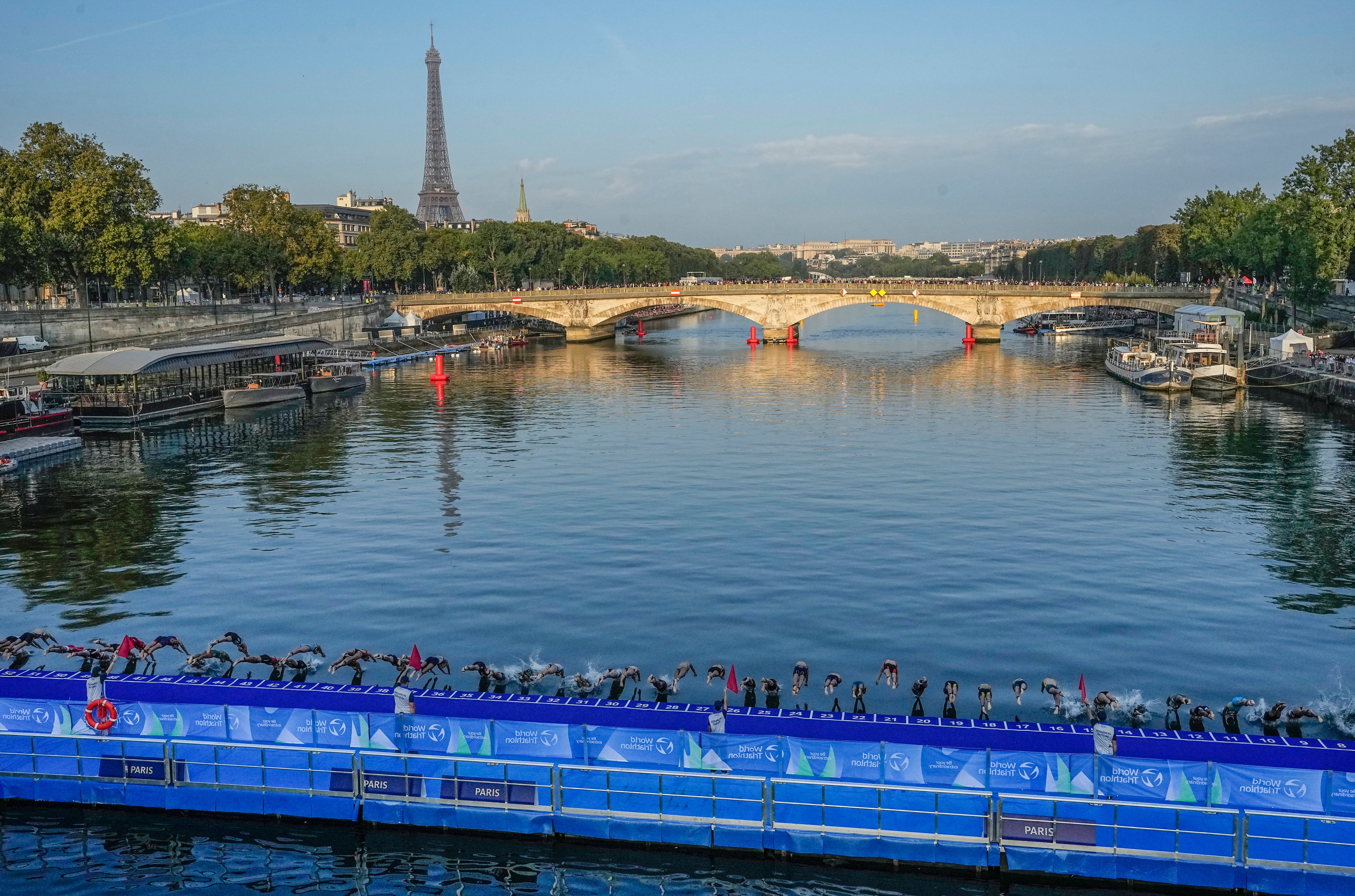 The triathlon pontoon at the test event last summer (Michel Euler/AP)