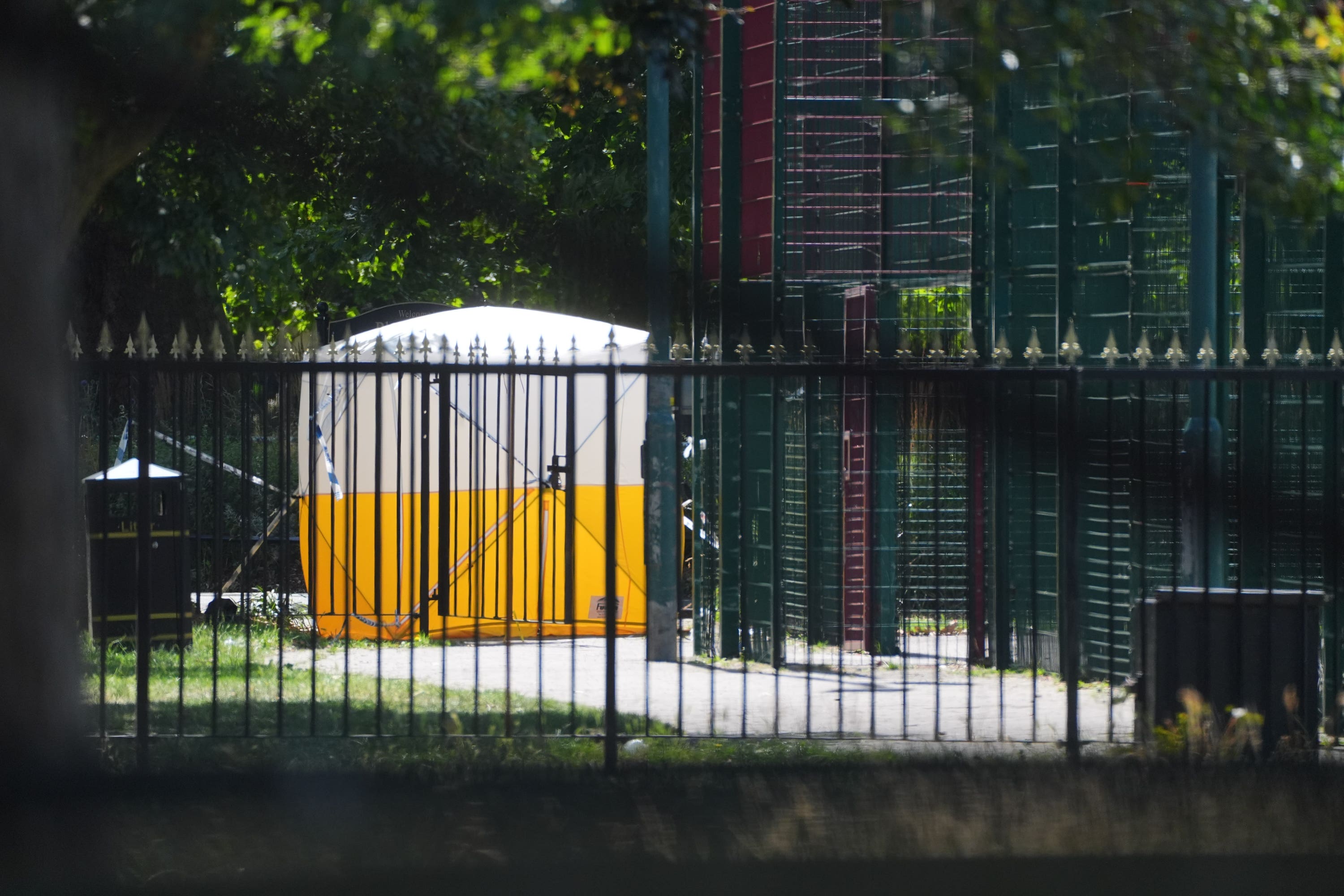 A police tent erected at Plashet Park, Newham, after a man was stabbed to death on Saturday (James Manning/PA)