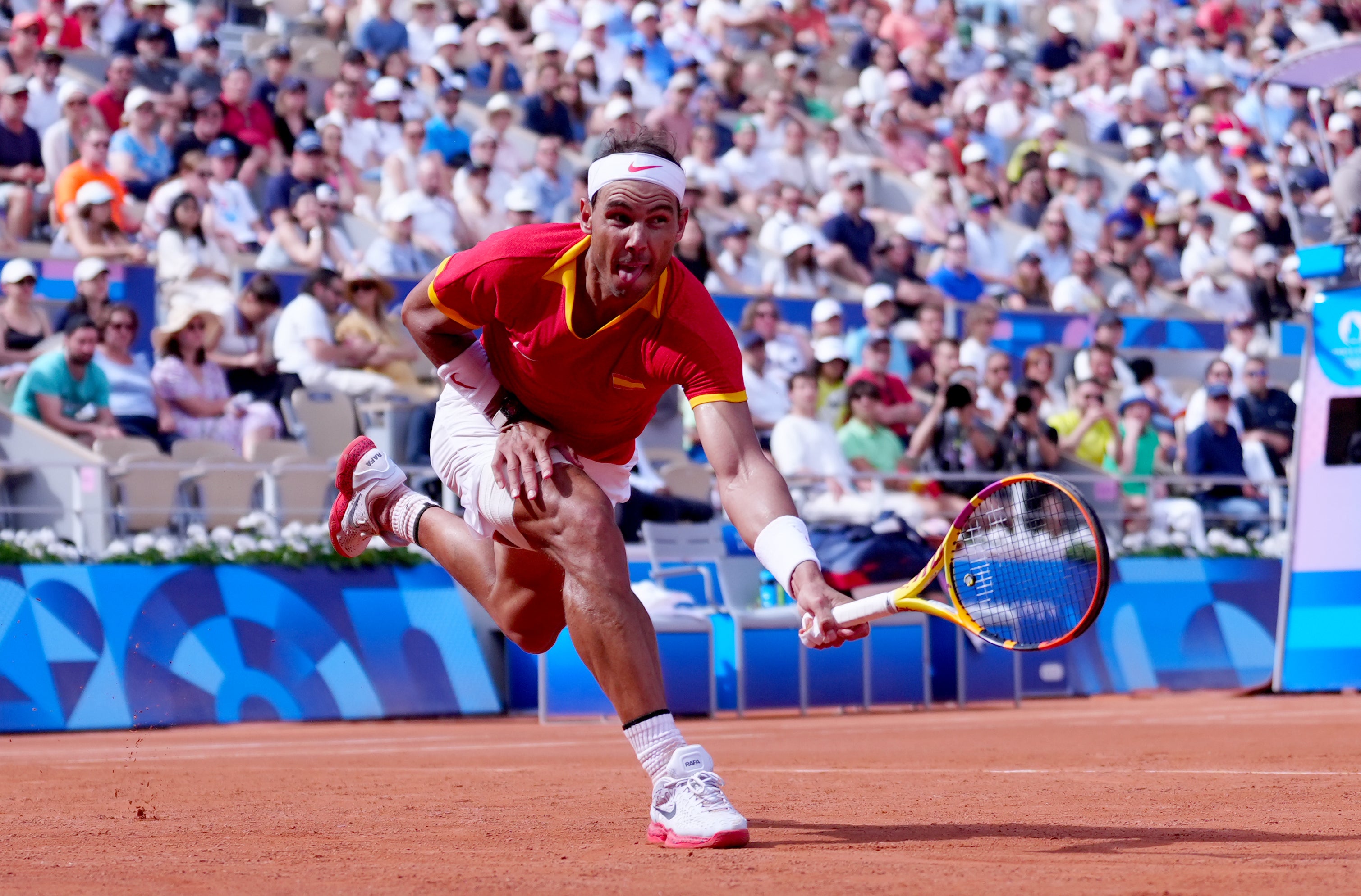 Rafael Nadal lunges for a forehand (Peter Byrne/PA)