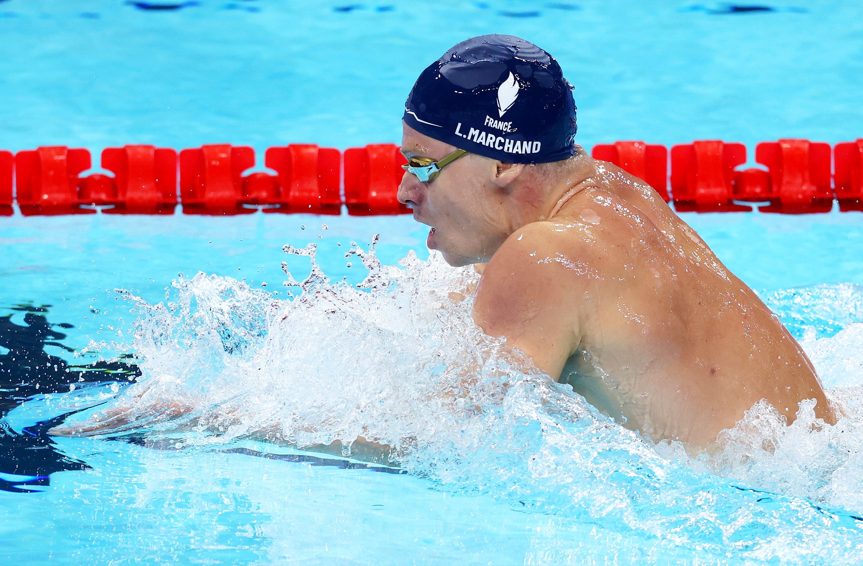 Leon Marchand in action at Paris 2024