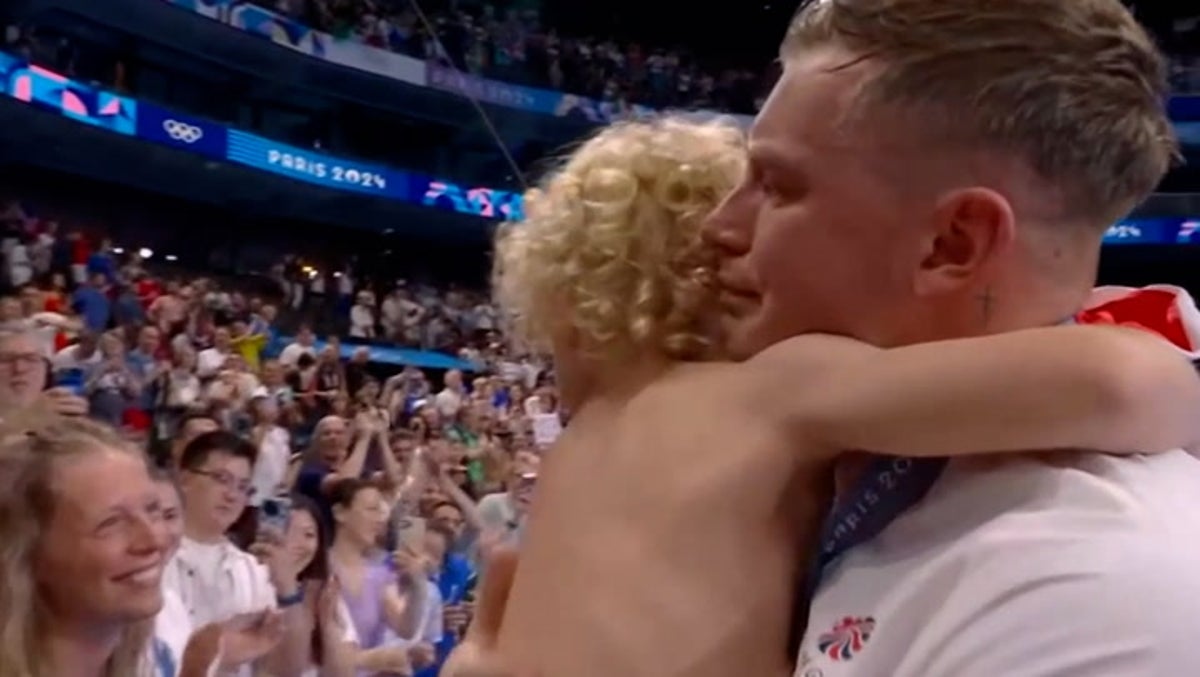 Tearful Adam Peaty hugs son after emotional Paris 2024 Olympics silver medal
