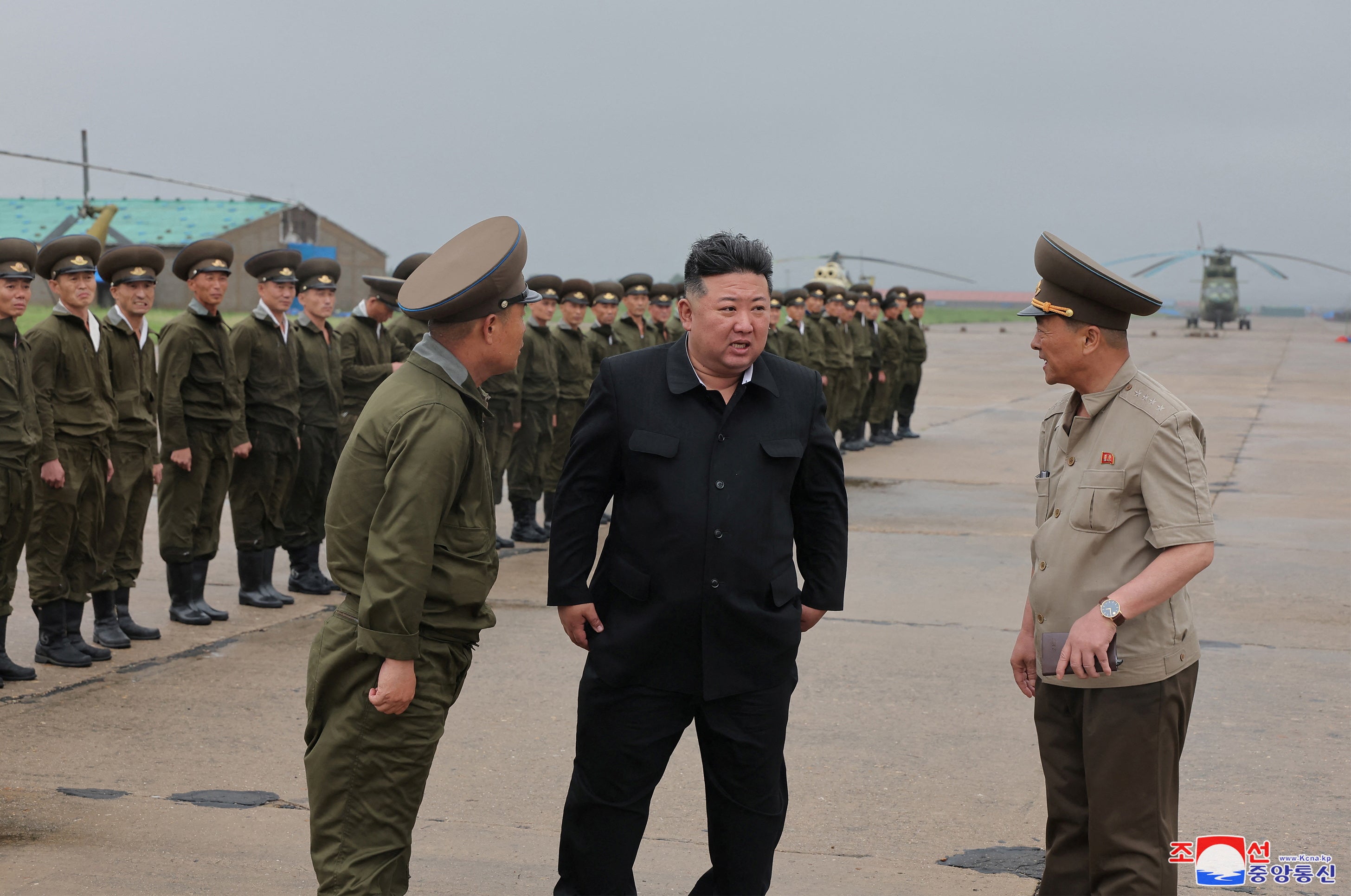 North Korean leader Kim Jong Un observes rescue efforts in flooded areas near the country's border with China