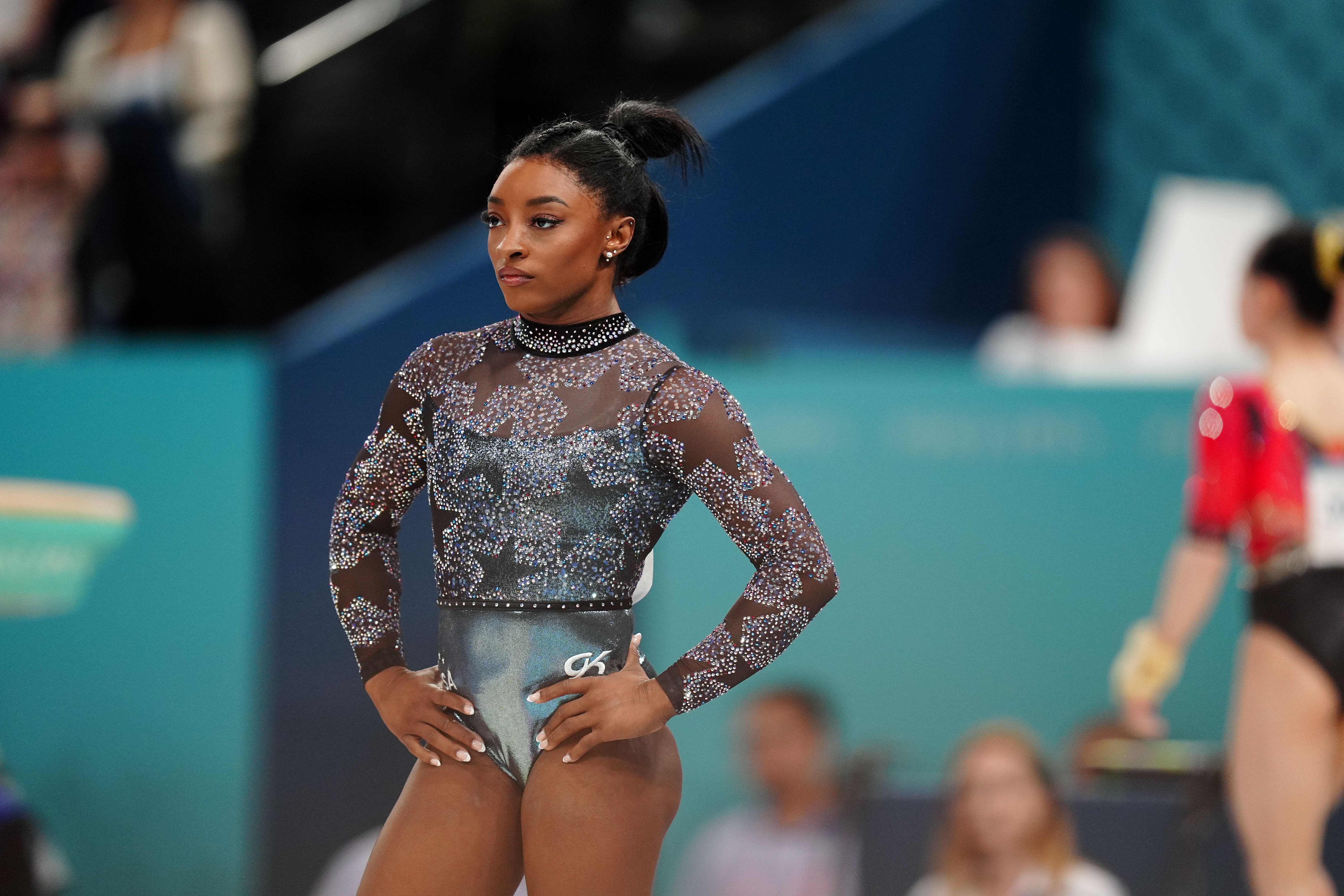 Simone Biles gave a steely performance in her ensemble and routine (Mike Egerton/PA)