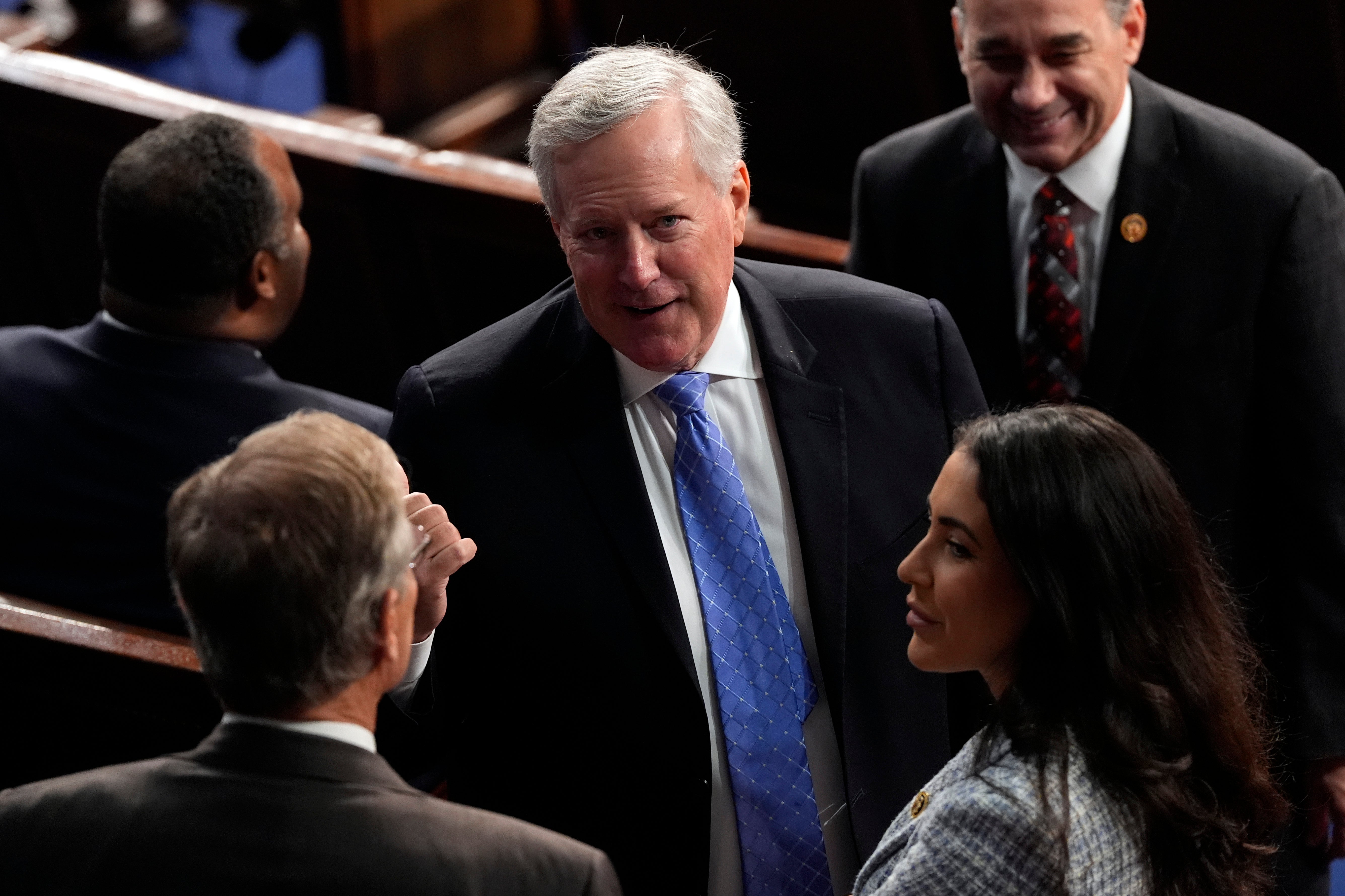 Mark Meadows talks on the floor before Israeli Prime Minister Benjamin Netanyahu speaks to a joint meeting of Congress on July 24. Days later, he asked the Supreme Court to intervene in his criminal case for allegedly interfering in Georgia’s elections in 2020.