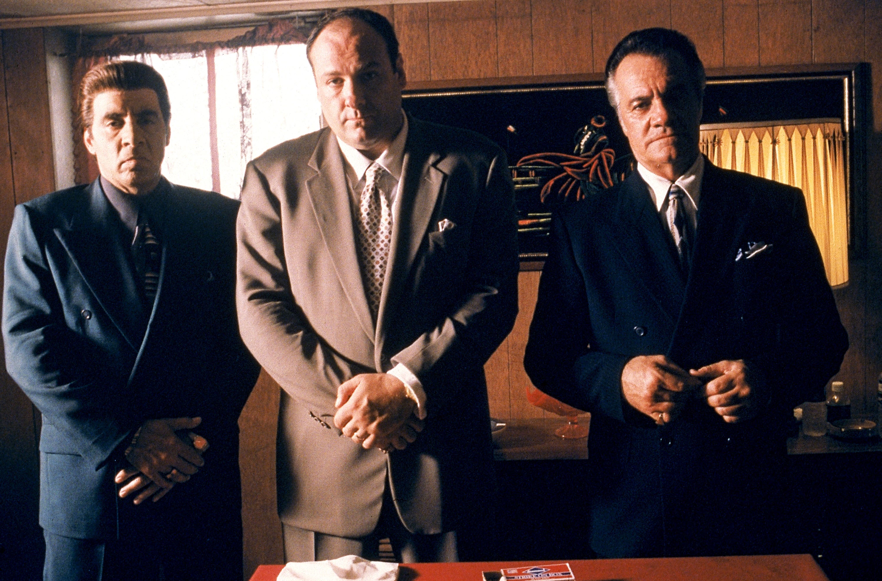 From left to right: Steven Van Zandt as Silvio Dante, James Gandolfini as Tony Soprano and Tony Sirico as Paulie Walnuts in ‘The Sopranos'