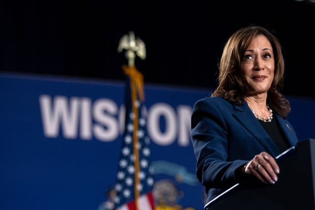 <p>Vice President Kamala Harris speaks at a rally in Wisconsin on July 23, two days after becoming the presumptive Democratic nominee for president</p>