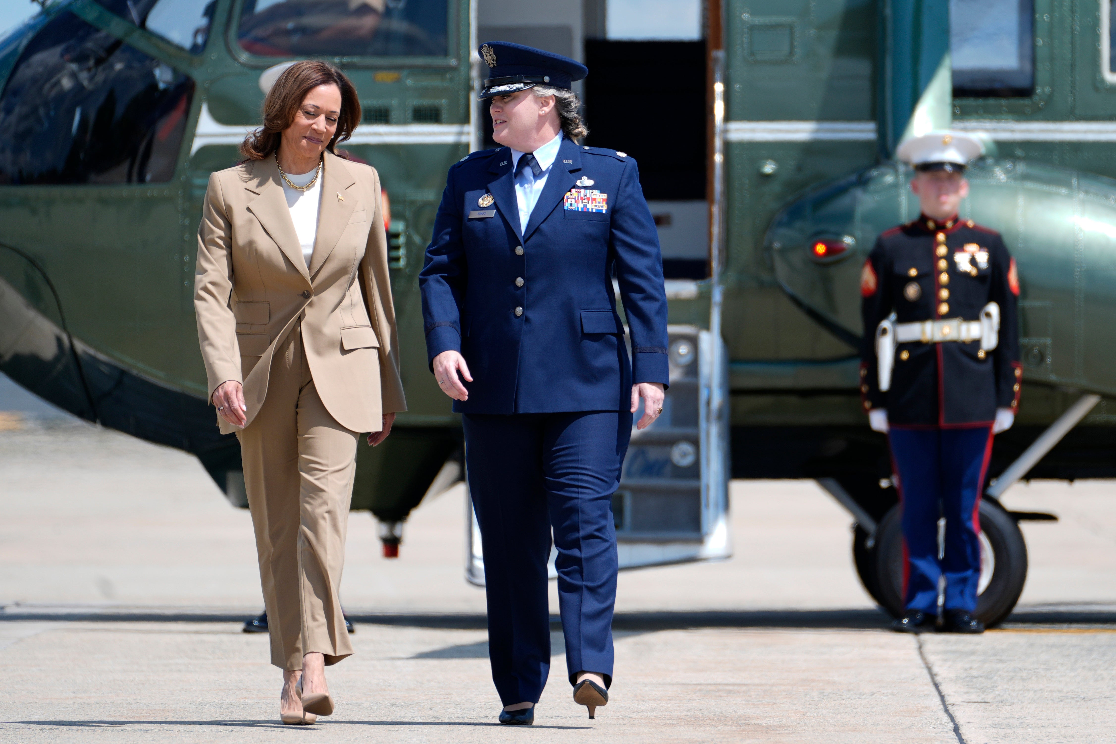 Kamala Harris is about to board Air Force Two at Andrews Air Force Base in Maryland