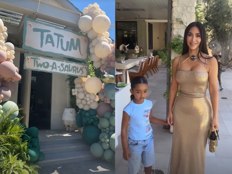 Khloe Kardashian pokes fun at sister Kim for wearing floor-length gown to son Tatum’s birthday