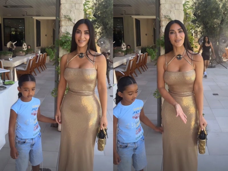 Kim Kardashian wears gold, floor-length gown to Khloe’s birthday party for two-year-old son, Tatum