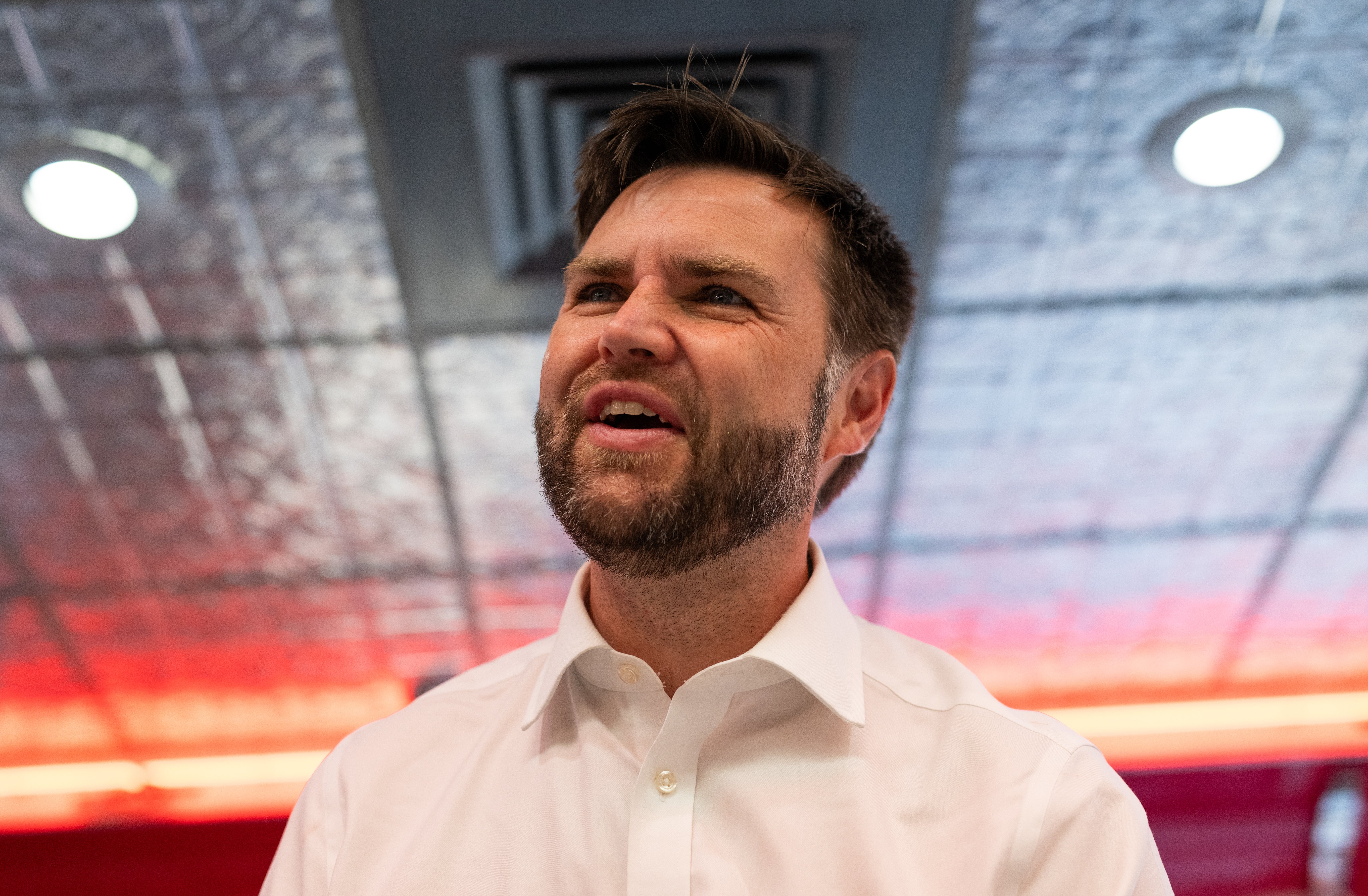 Vance greets supporters at the Park Diner on July 28. While on the campaign, he has downplayed Harris entering the race, his private conversations paint a different picture.