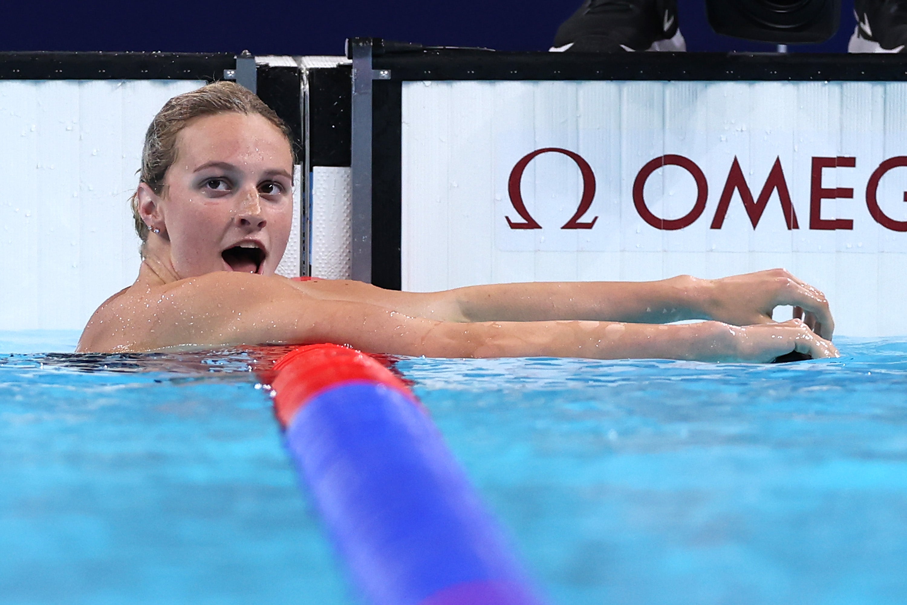 McIntosh reacts after clinching gold in the 400m medley