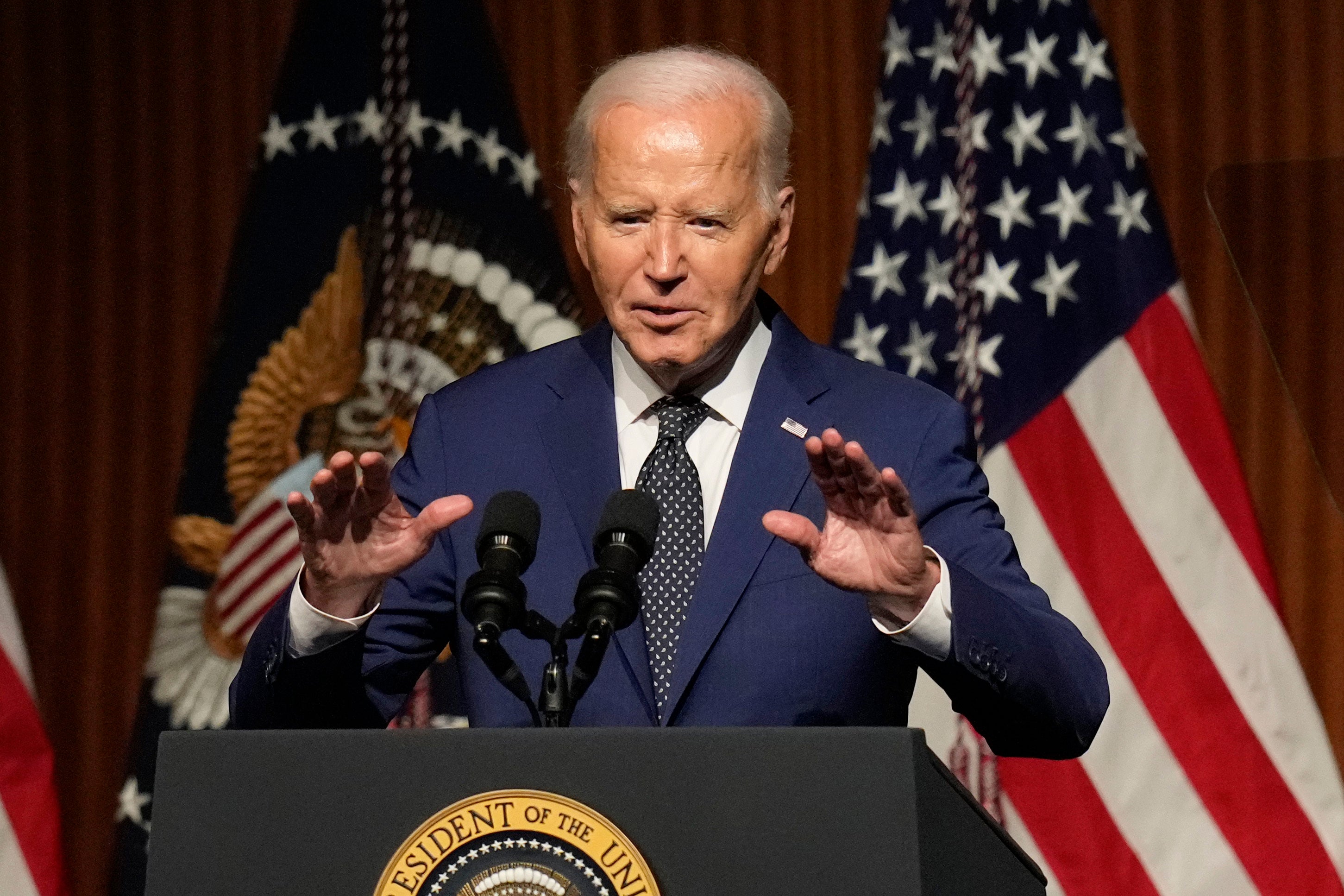 President Joe Biden speaks at an event commemorating the 60th Anniversary of the Civil Rights Act, Monday, July 29, 2024, at the LBJ Presidential Library in Austin, Texas