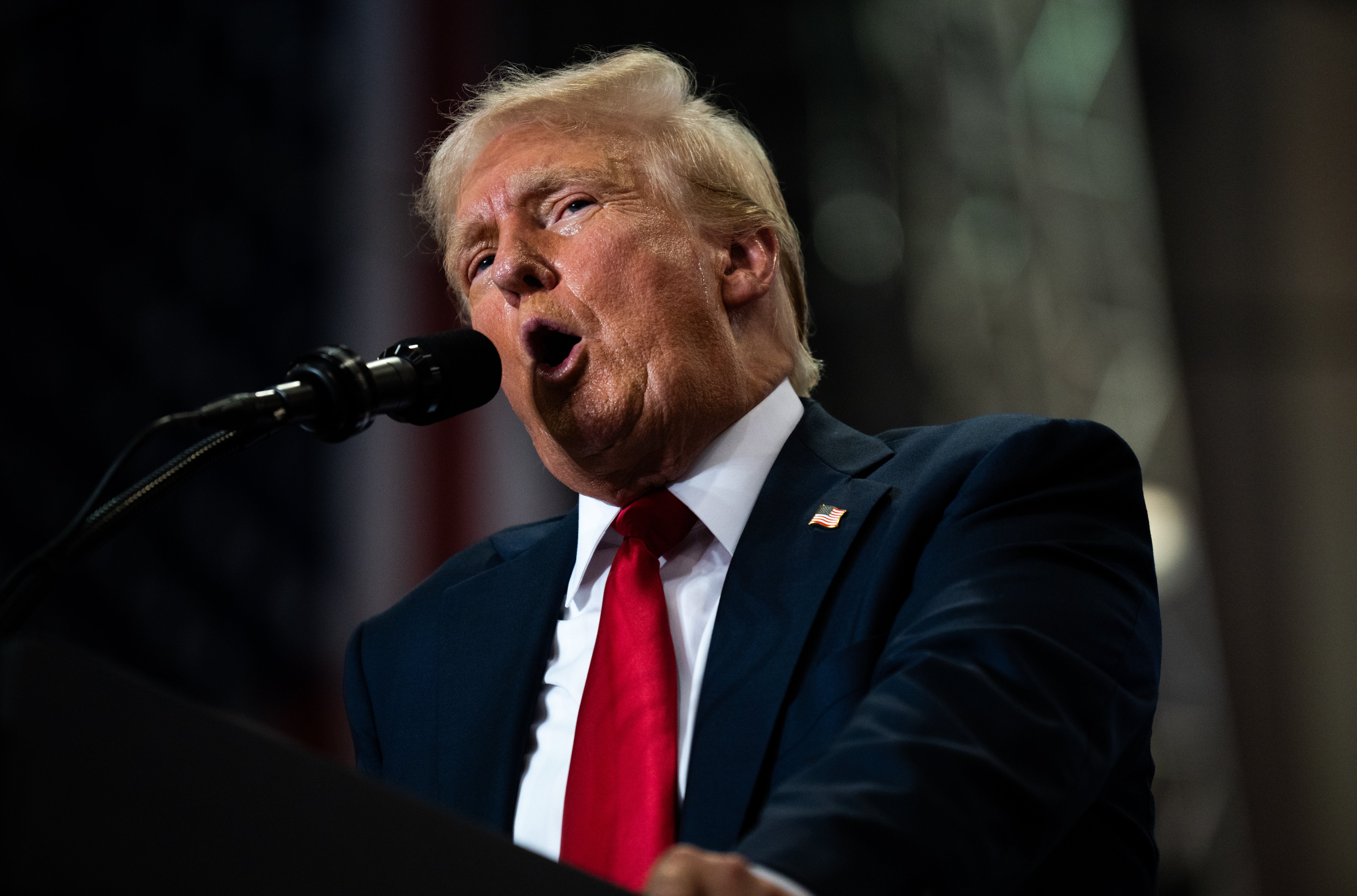 Donald Trump pictured speaking at a Minnesota rally on Saturday. His campaign bought more than $1.7m in television ads after Harris has dominated polls and headlines in recent weeks