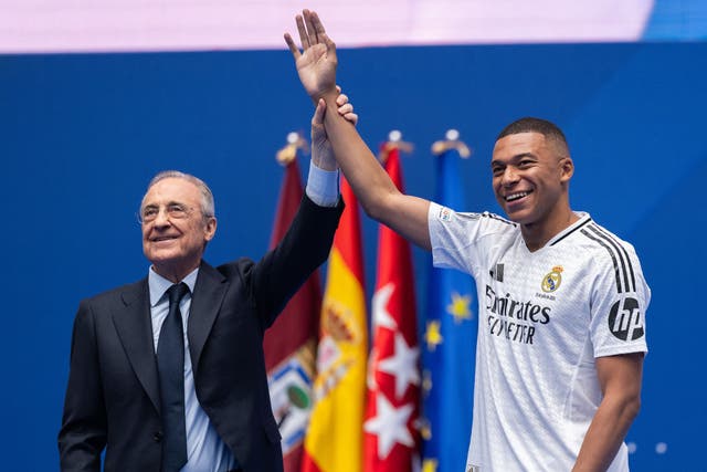 <p>Mbappe was recently unveiled as a Real Madrid player to around 80,000 fans at the Bernabeu </p>