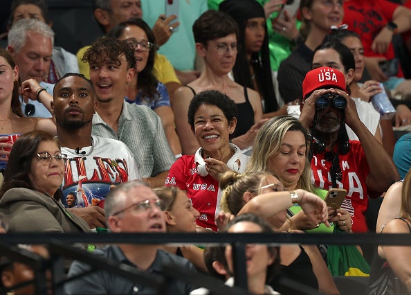 Simone Biles’ husband Jonathan Owens supports from the stands alongside her parents