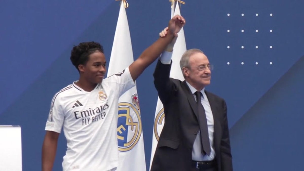 Emotional Real Madrid star Endrick, 18, cries during presentation to fans